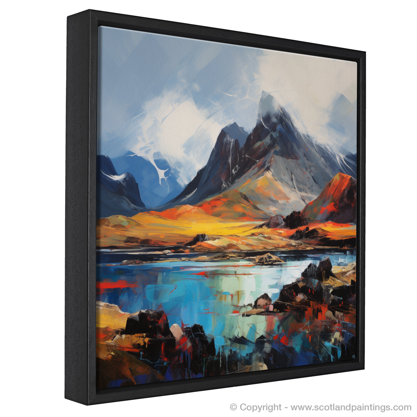 Painting and Art Print of The Cuillin, Isle of Skye entitled "The Cuillin's Fiery Majesty: An Expressionist Ode to Skye".