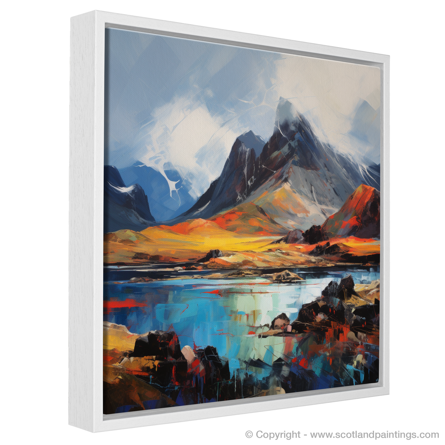 Painting and Art Print of The Cuillin, Isle of Skye entitled "The Cuillin's Fiery Majesty: An Expressionist Ode to Skye".