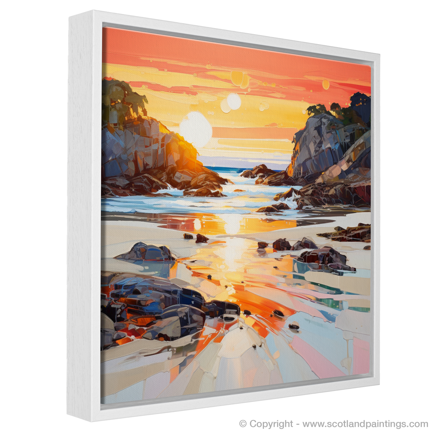 Painting and Art Print of Coral Beach at golden hour. Golden Hour at Coral Beach - An Expressionist Ode to Scotland's Shores.