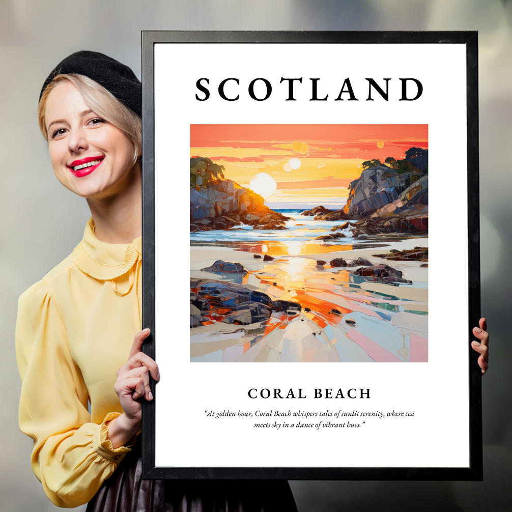 Person holding a poster of Coral Beach