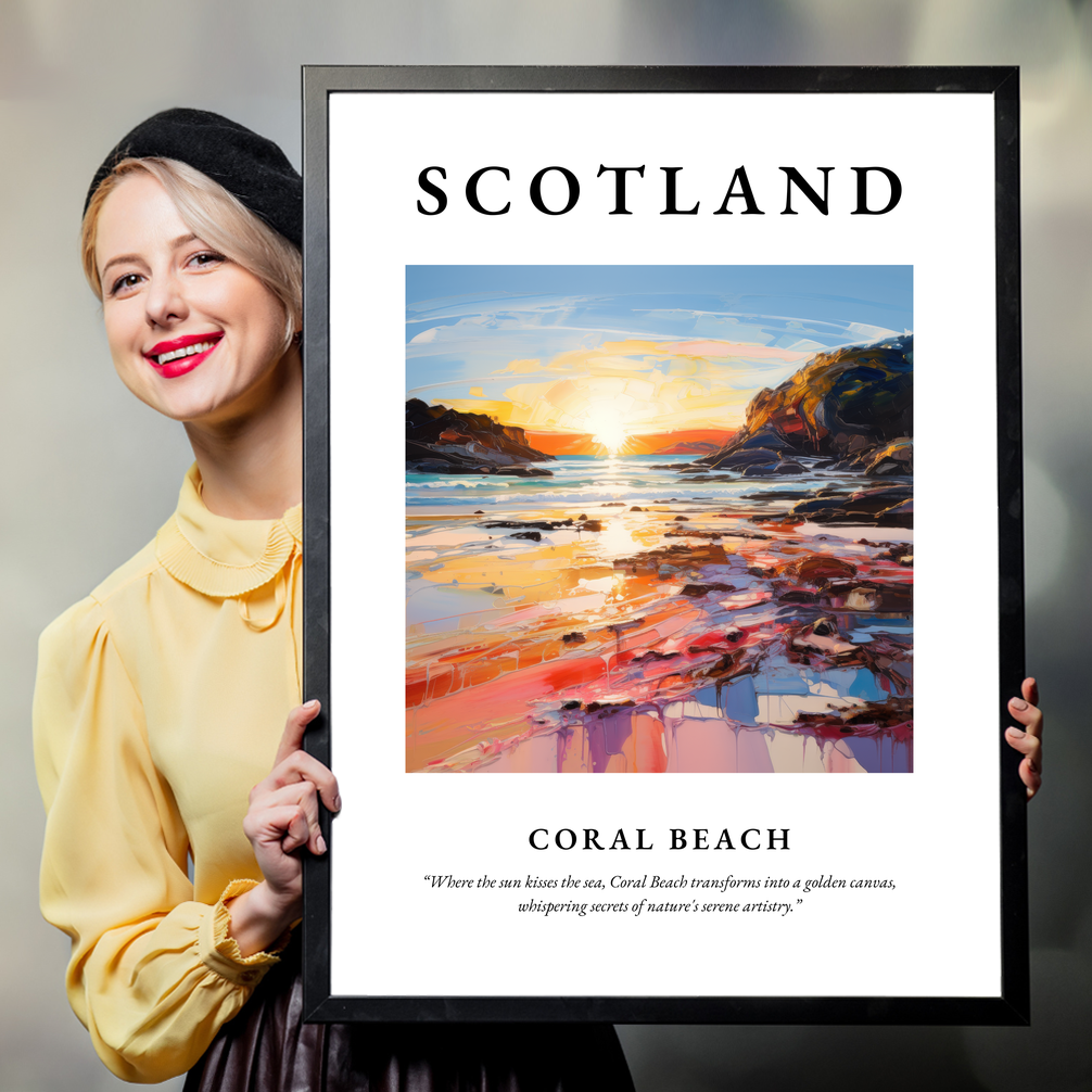 Person holding a poster of Coral Beach