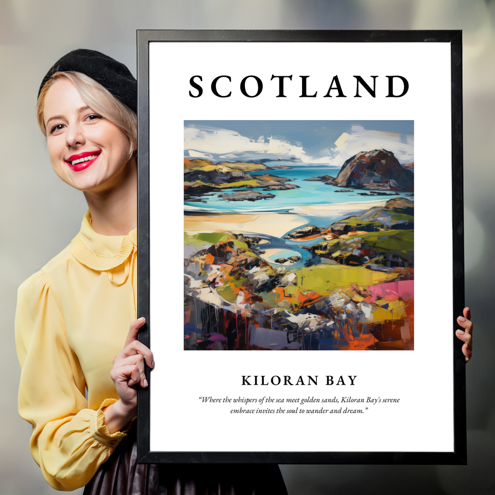 Person holding a poster of Kiloran Bay