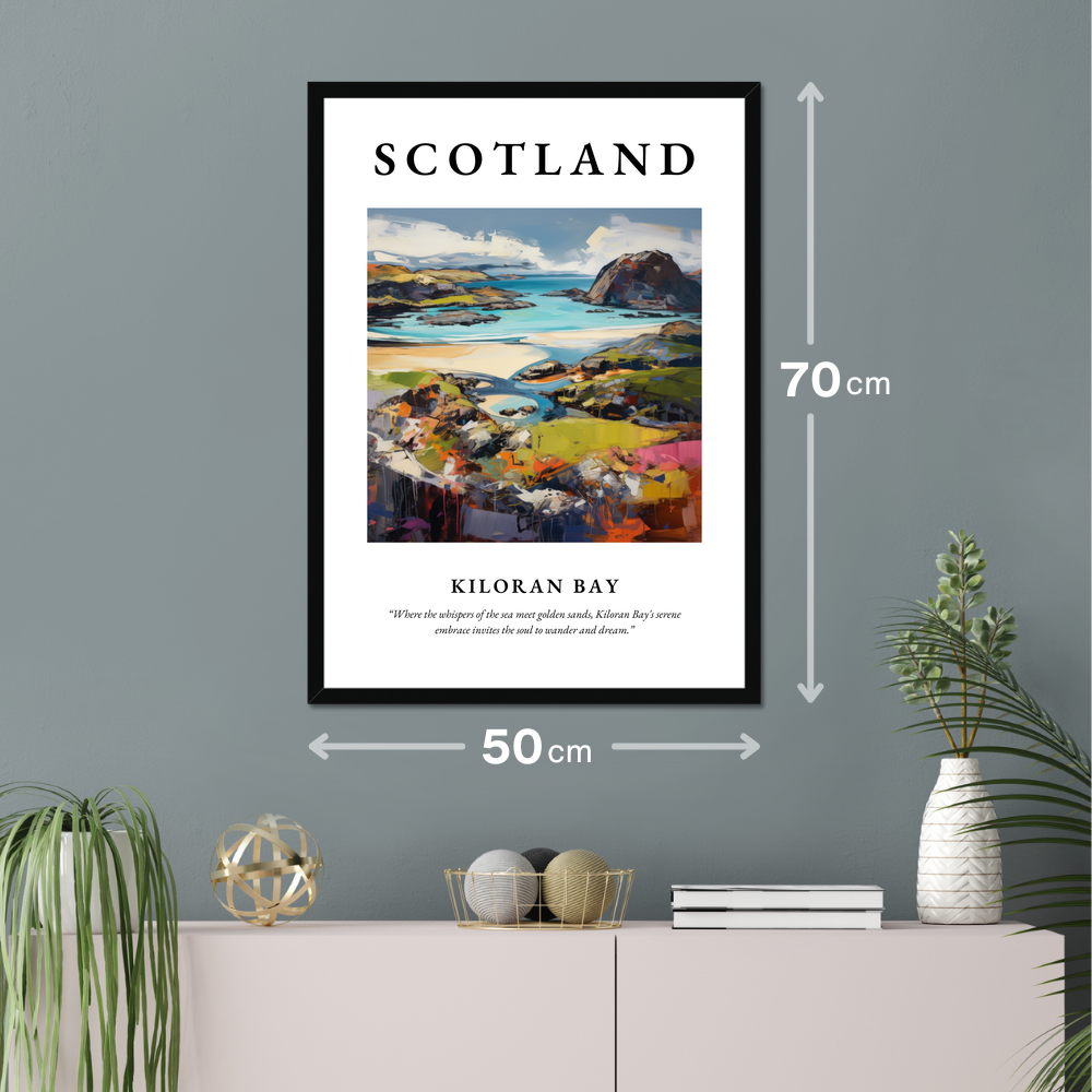 Poster of Kiloran Bay hanging on a wall