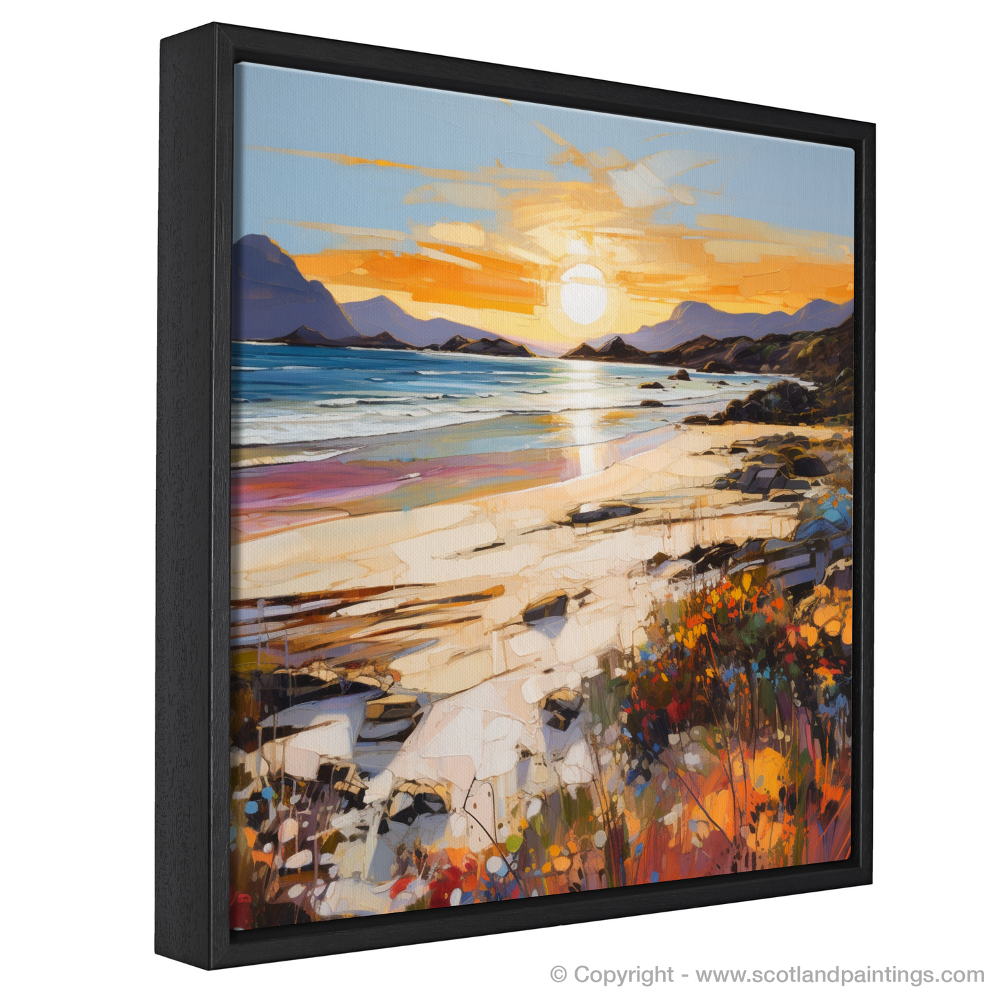 Painting and Art Print of Arisaig Beach at golden hour entitled "Golden Embrace of Arisaig Beach".