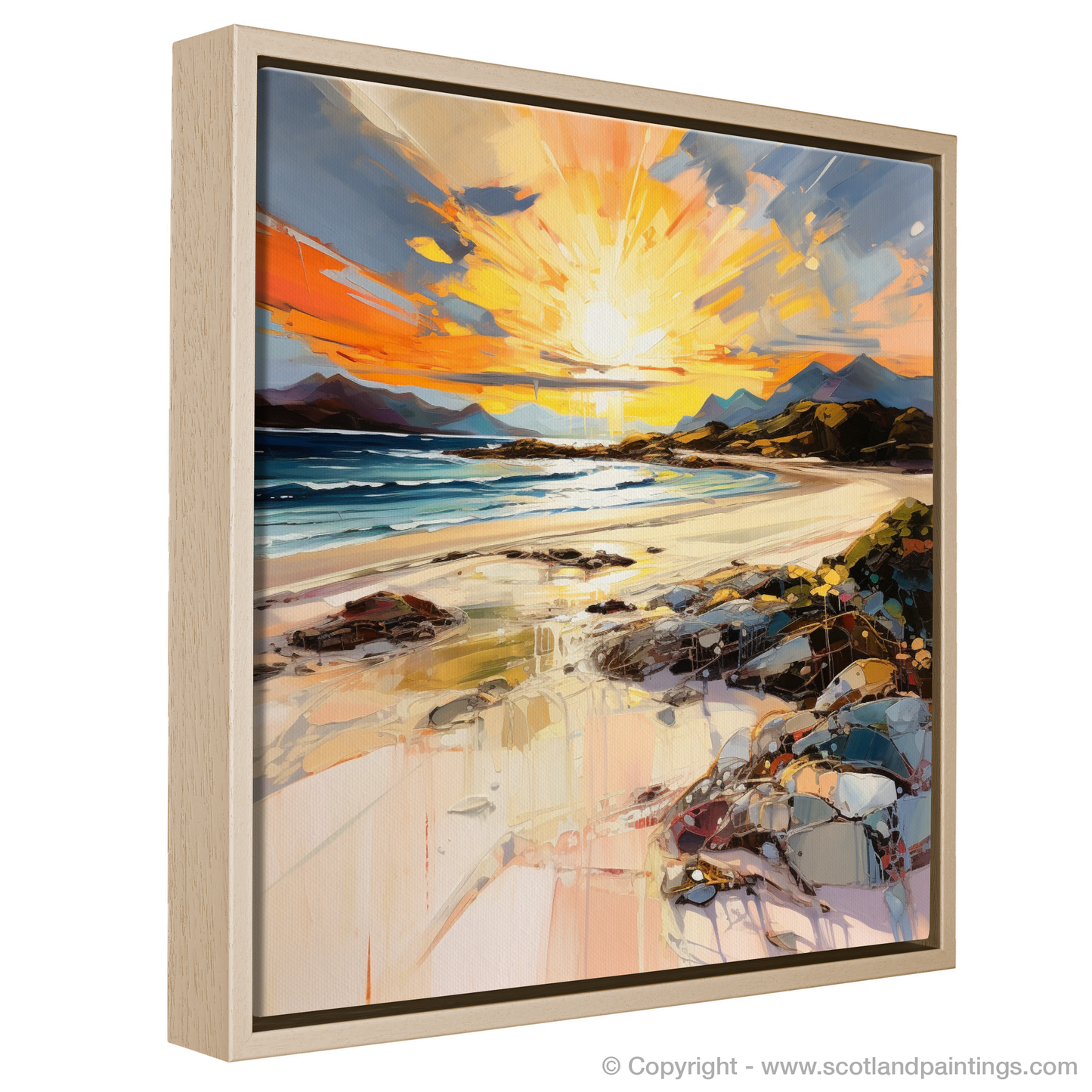 Painting and Art Print of Arisaig Beach at golden hour. Golden Hour Glow at Arisaig Beach.