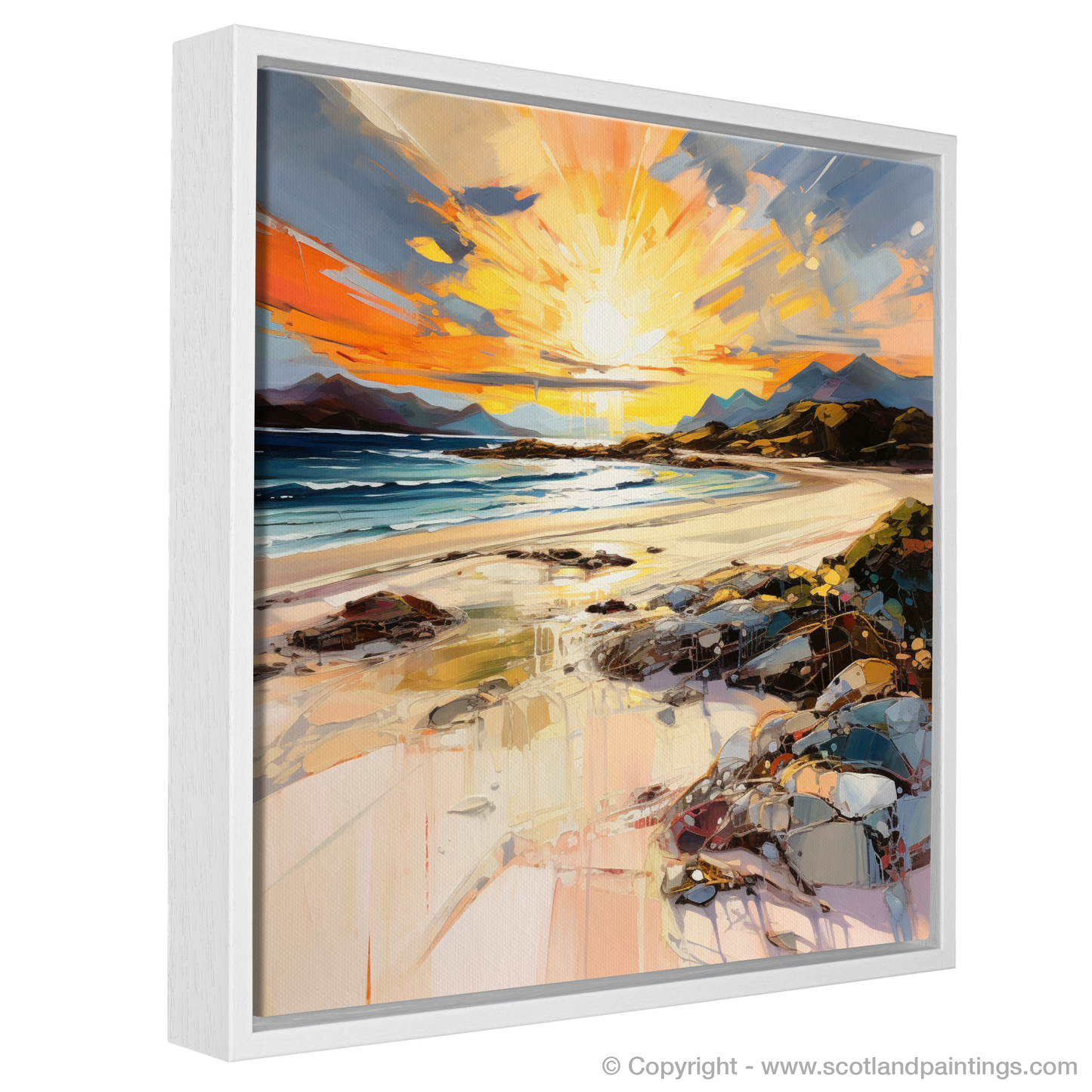 Painting and Art Print of Arisaig Beach at golden hour. Golden Hour Glow at Arisaig Beach.