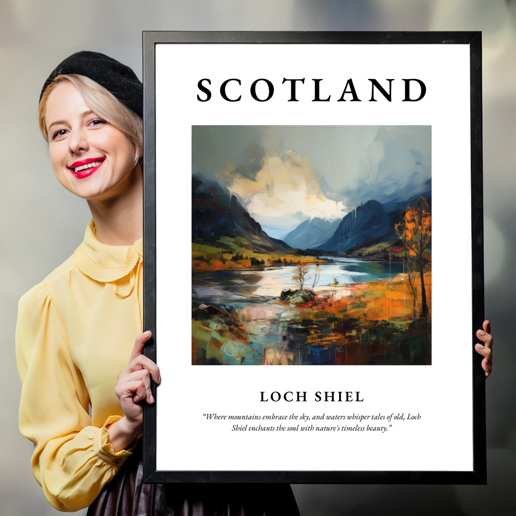 Person holding a poster of Loch Shiel