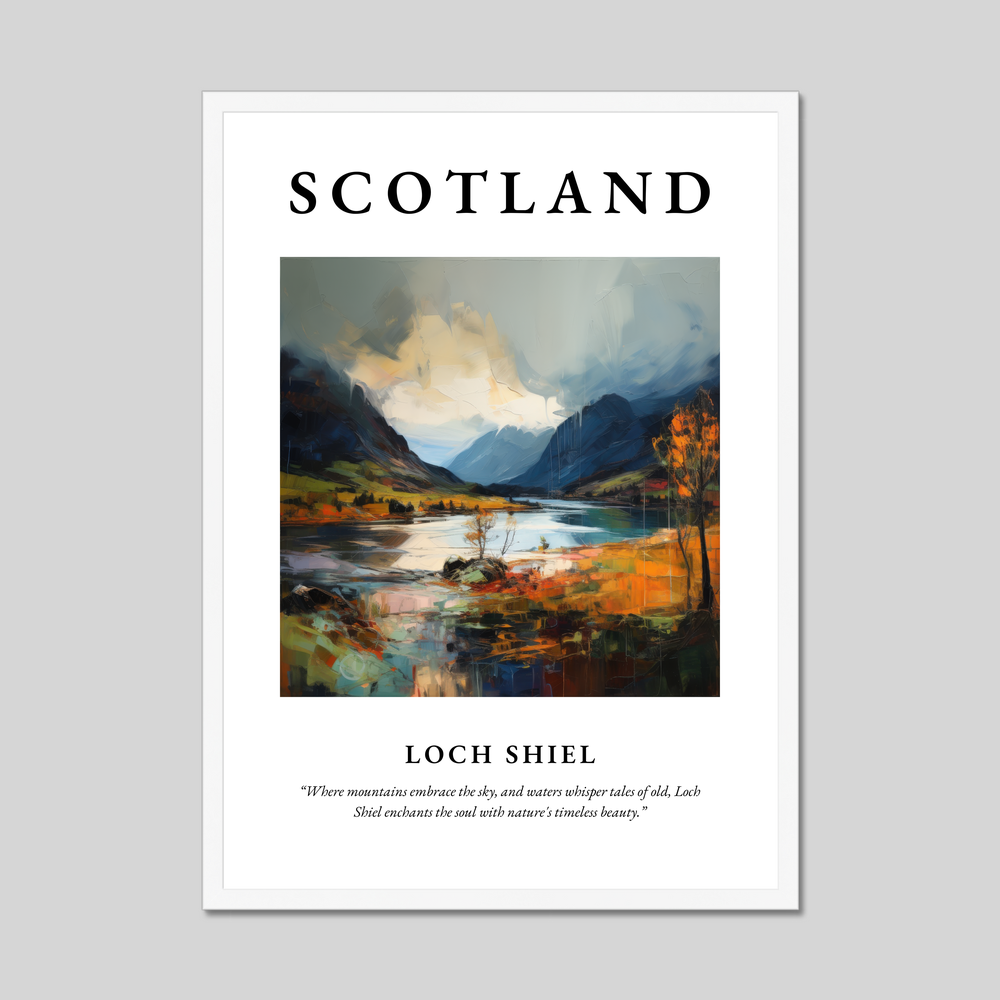 Poster in a white frame with the word Scotland