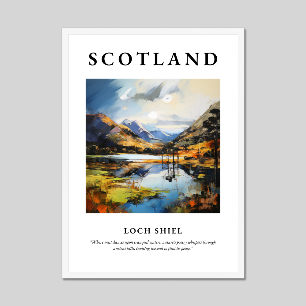 Poster in a white frame with the word Scotland