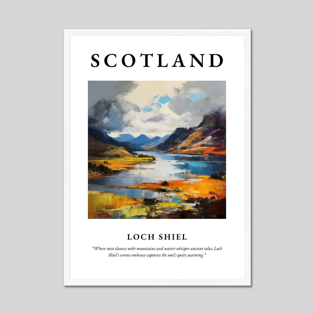 Poster in a white frame with the word Scotland