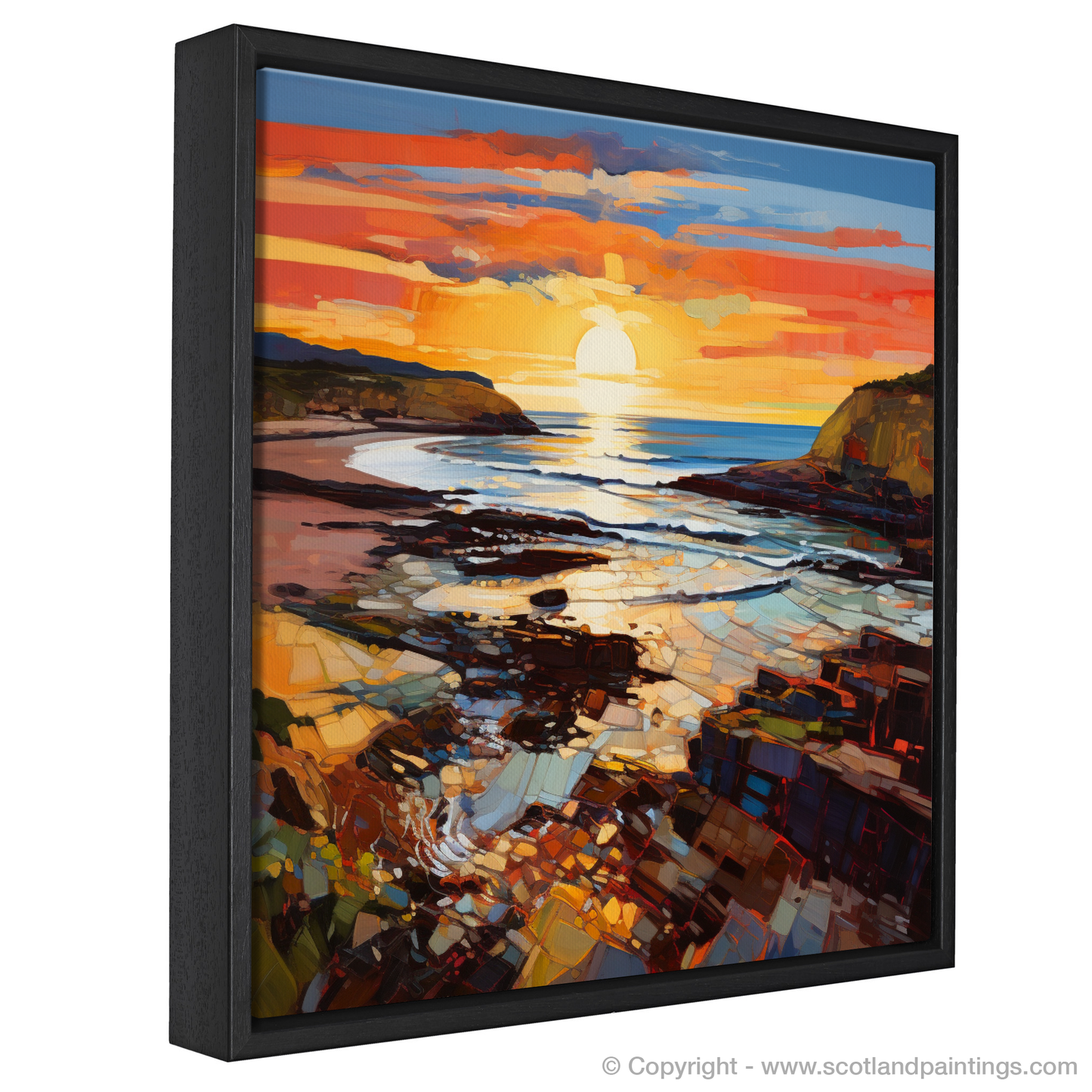 Painting and Art Print of Coldingham Bay at golden hour entitled "Golden Hour Majesty at Coldingham Bay".