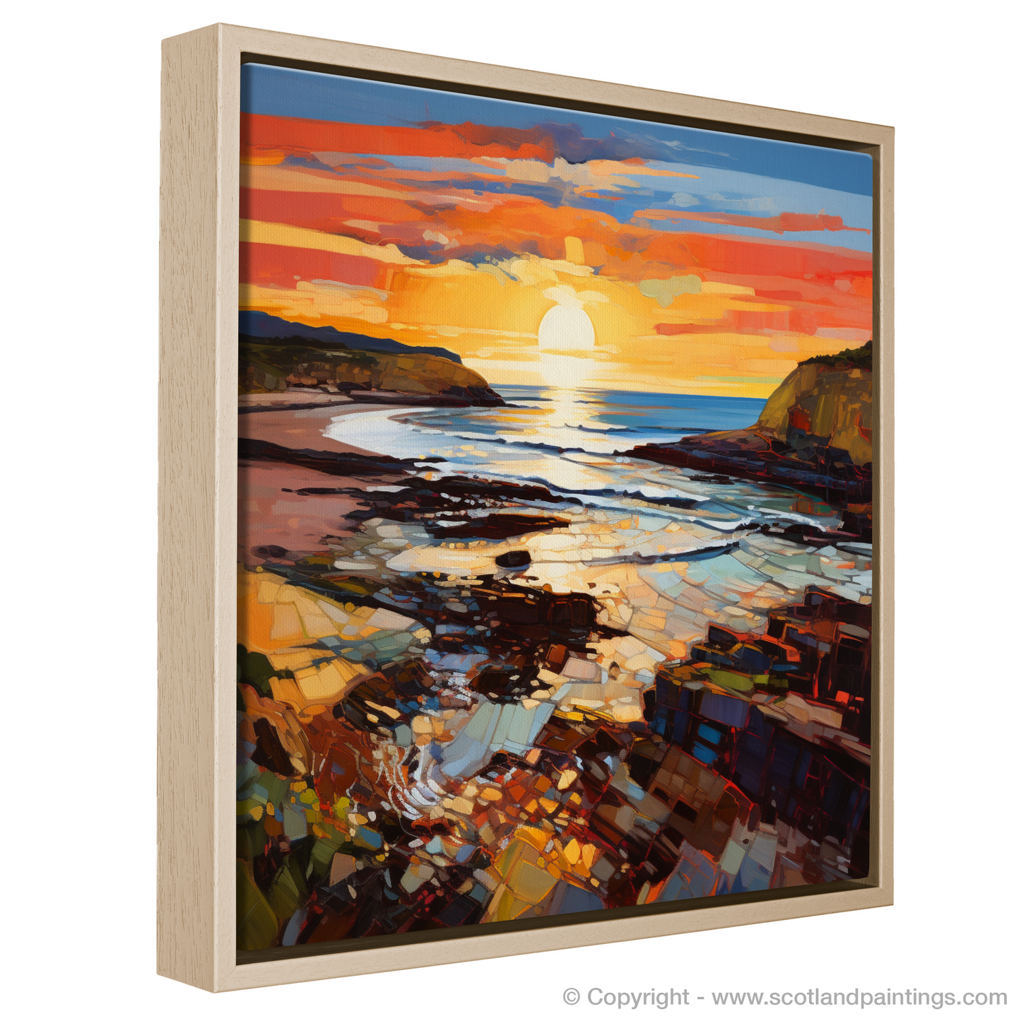 Painting and Art Print of Coldingham Bay at golden hour entitled "Golden Hour Majesty at Coldingham Bay".