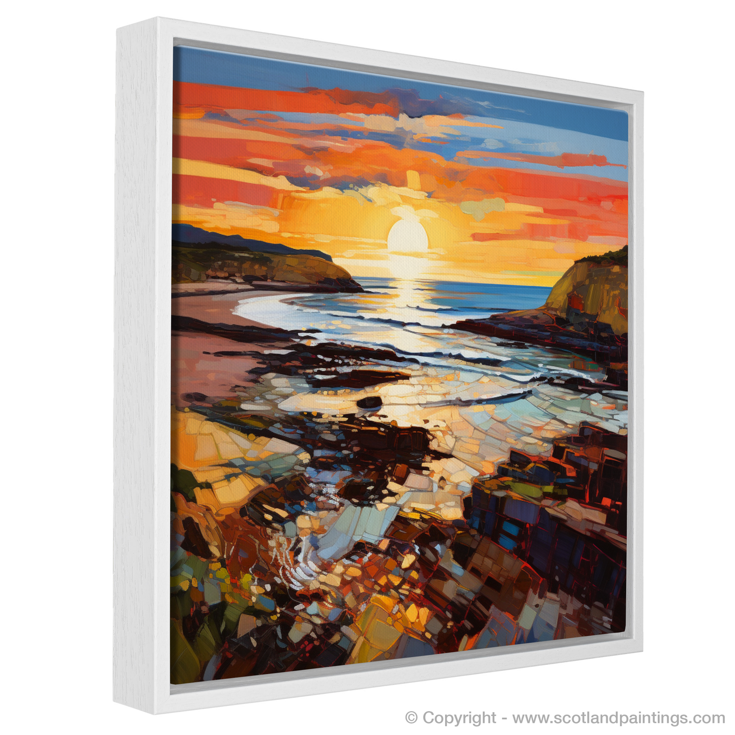 Painting and Art Print of Coldingham Bay at golden hour entitled "Golden Hour Majesty at Coldingham Bay".