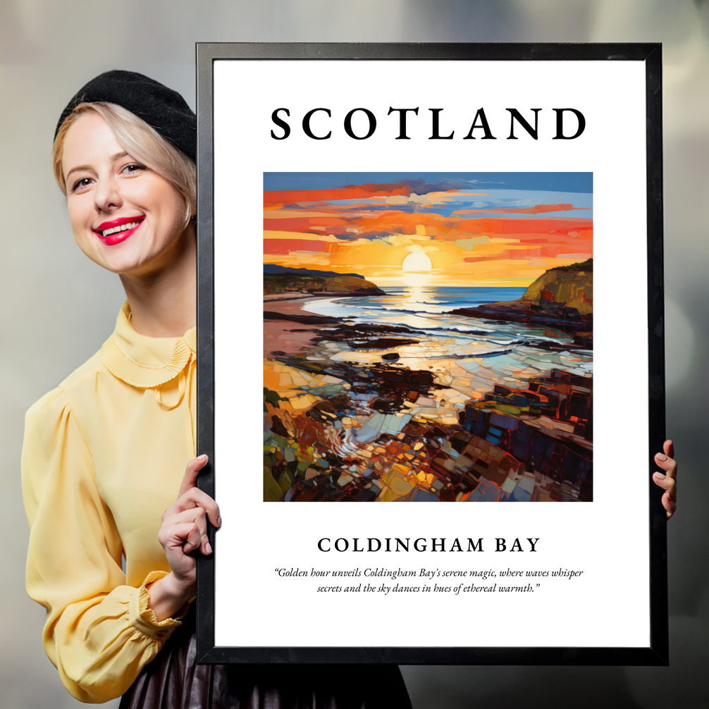 Person holding a poster of Coldingham Bay