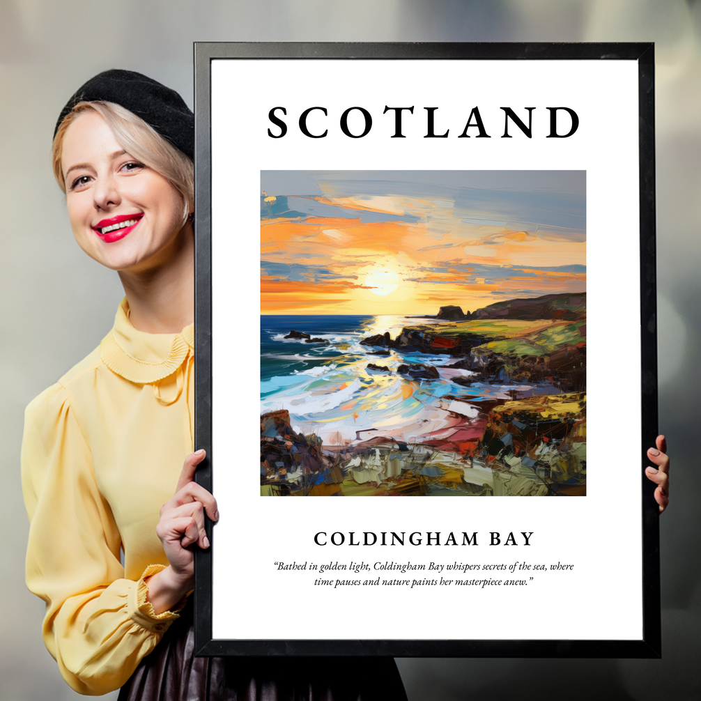 Person holding a poster of Coldingham Bay