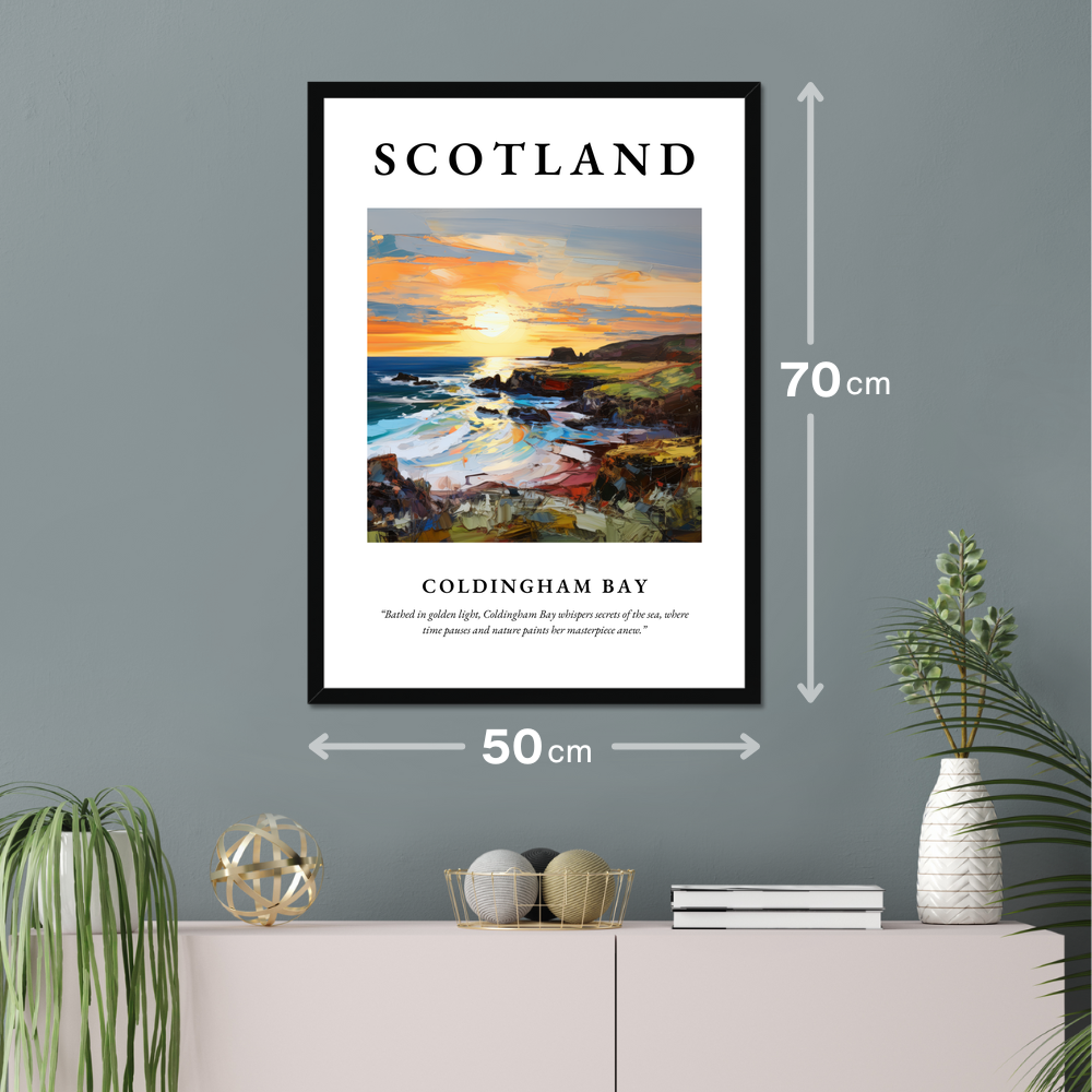 Poster of Coldingham Bay hanging on a wall