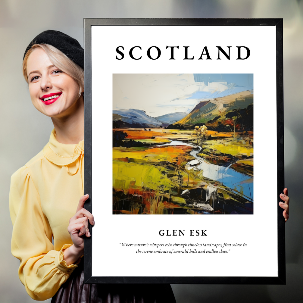 Person holding a poster of Glen Esk