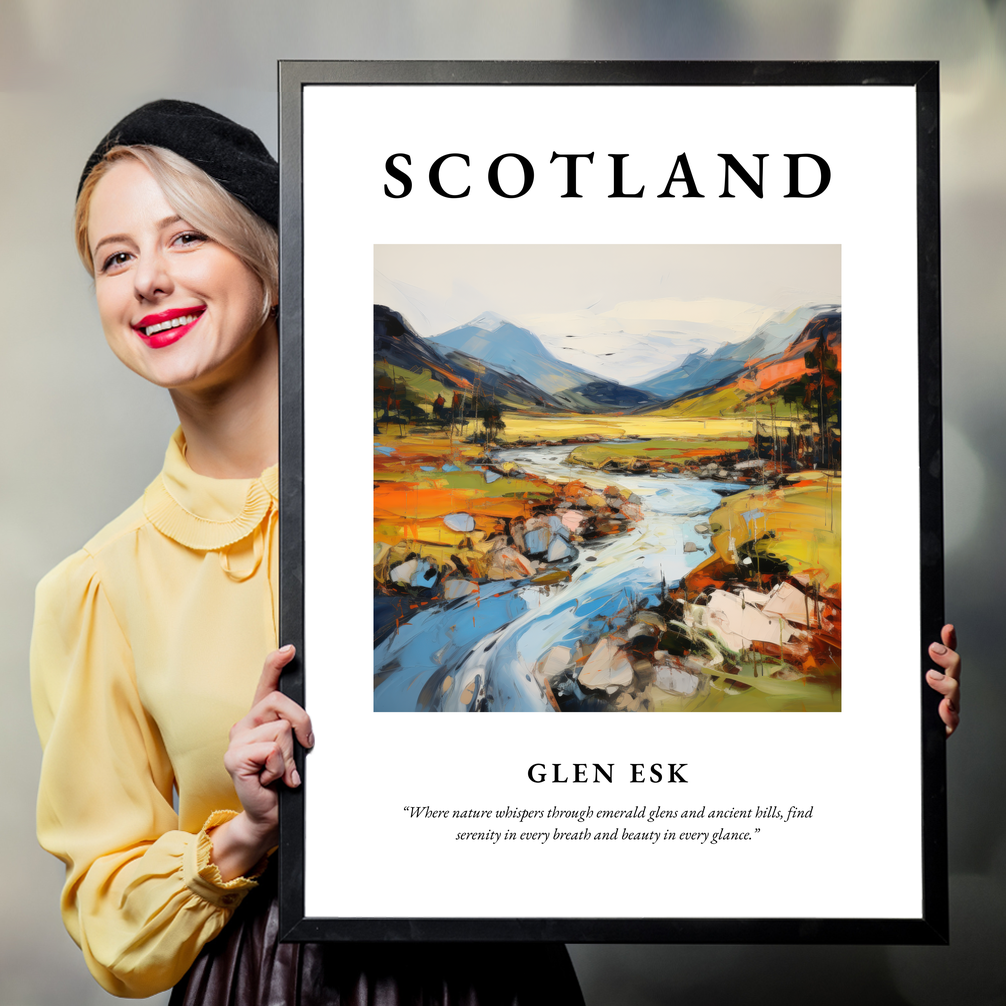 Person holding a poster of Glen Esk