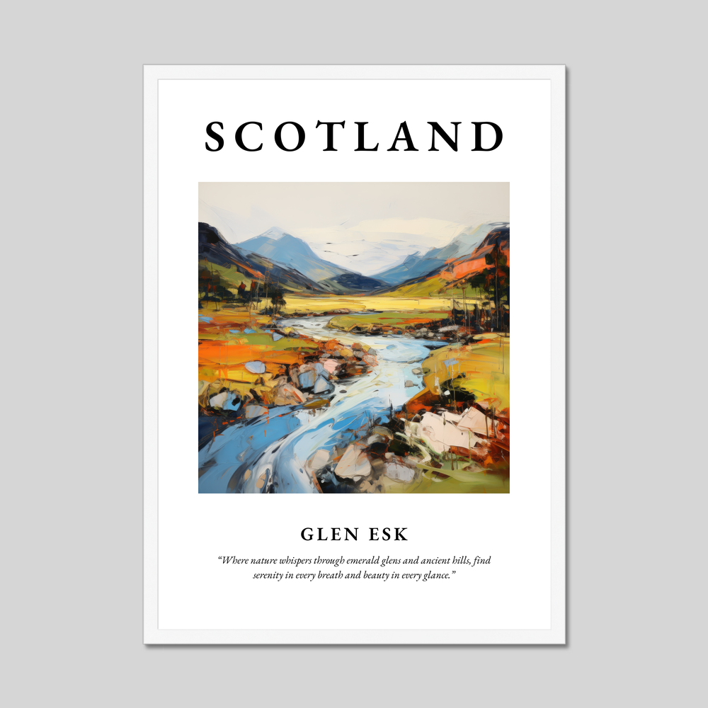 Poster in a white frame with the word Scotland