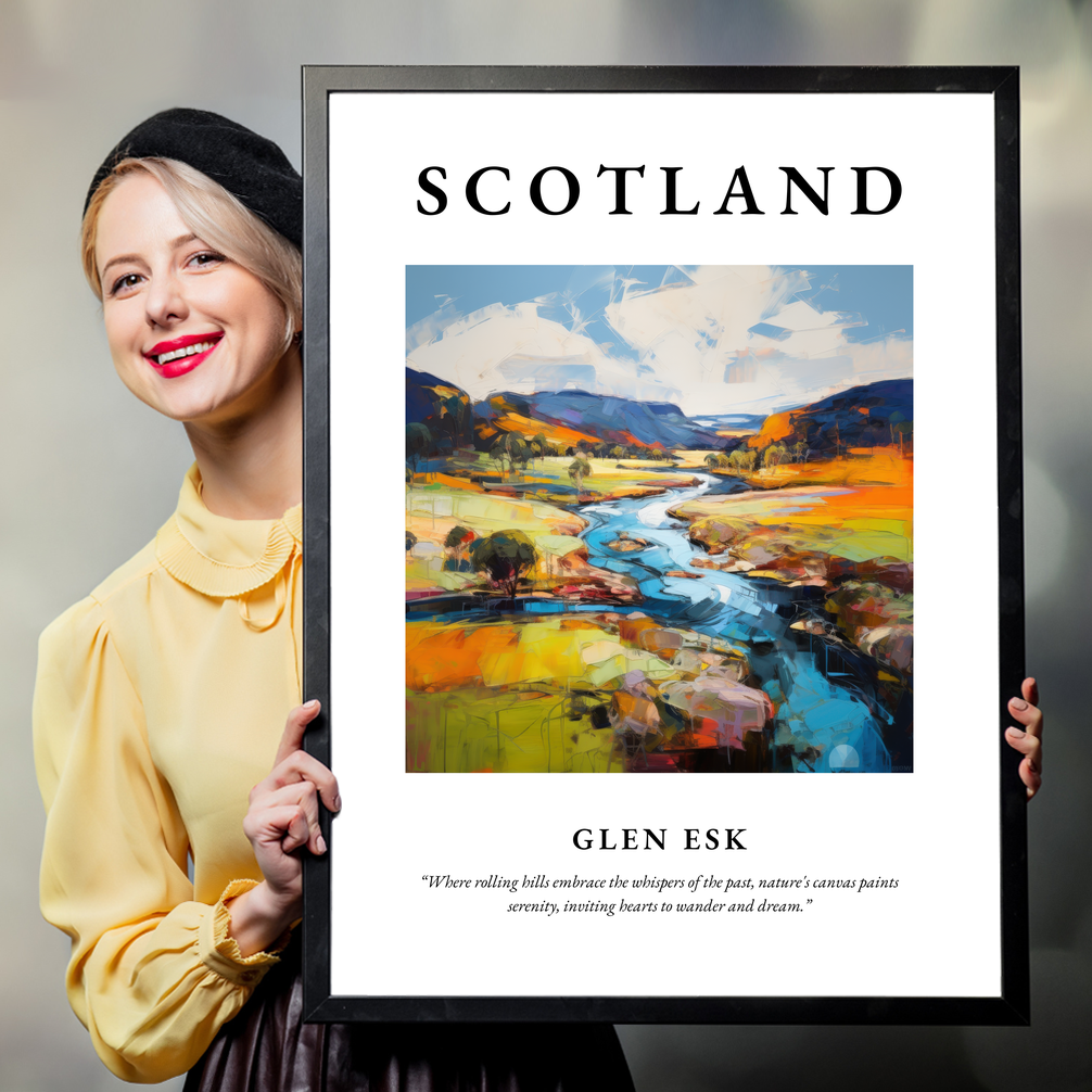 Person holding a poster of Glen Esk