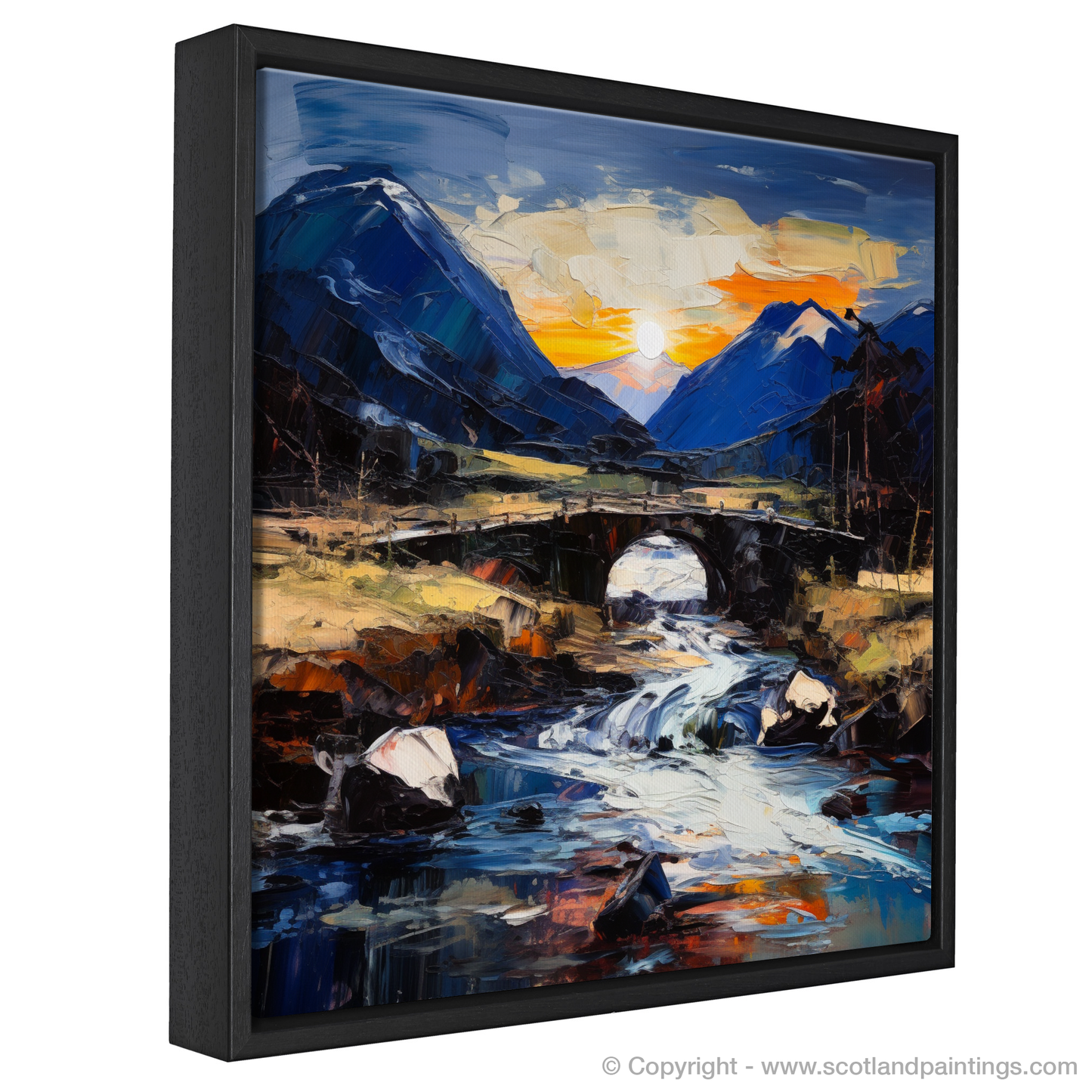 Painting and Art Print of Rustic bridge at twilight in Glencoe entitled "Twilight Serenity at Rustic Bridge in Glencoe".