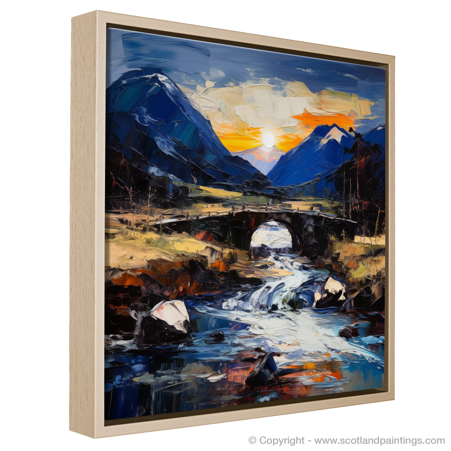 Painting and Art Print of Rustic bridge at twilight in Glencoe entitled "Twilight Serenity at Rustic Bridge in Glencoe".