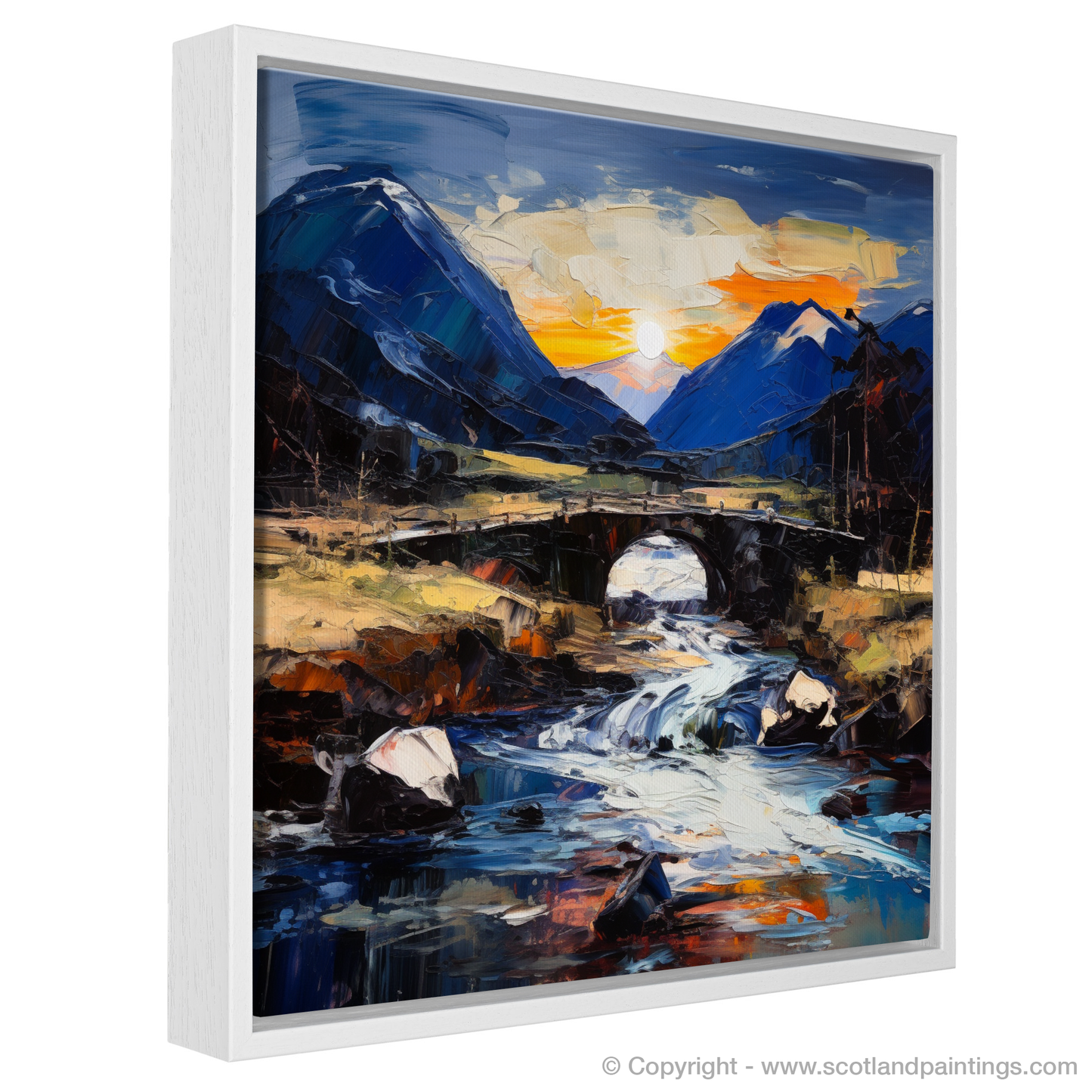Painting and Art Print of Rustic bridge at twilight in Glencoe entitled "Twilight Serenity at Rustic Bridge in Glencoe".