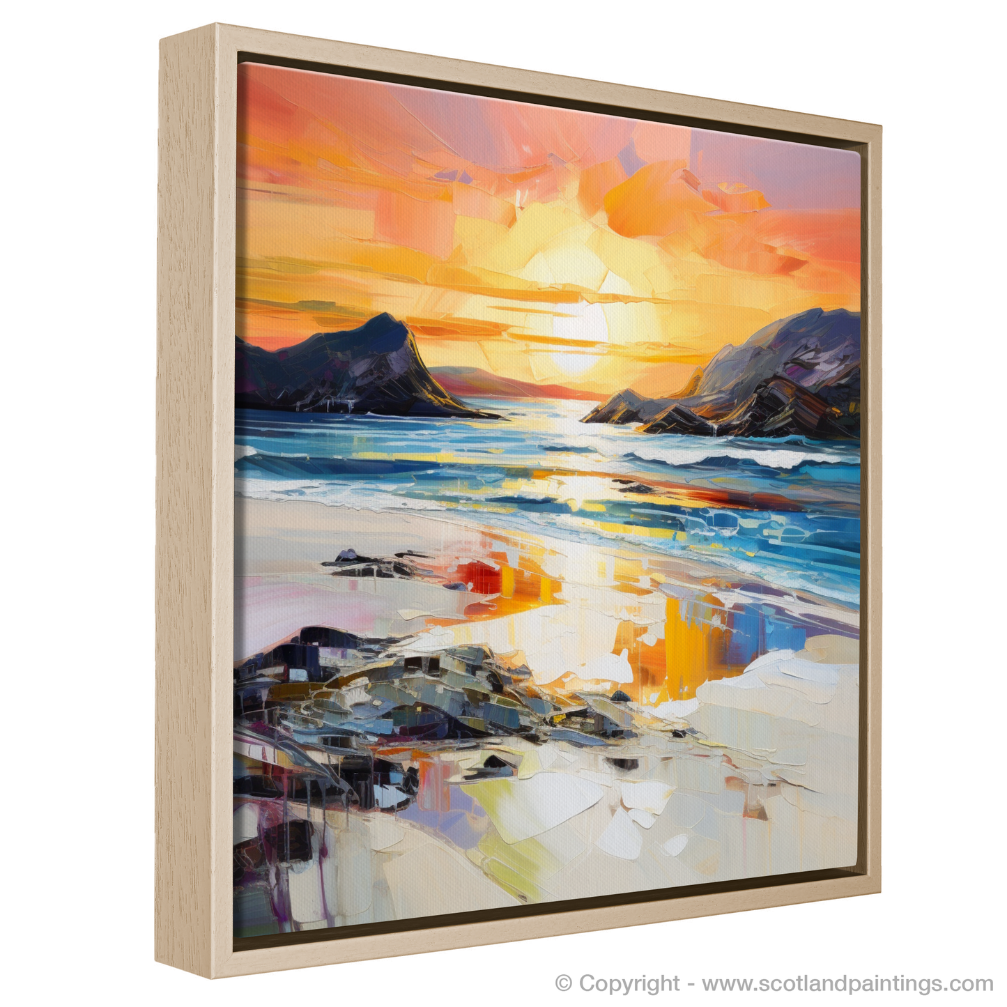 Painting and Art Print of Traigh Mhor at sunset entitled "Sunset Blaze over Traigh Mhor".