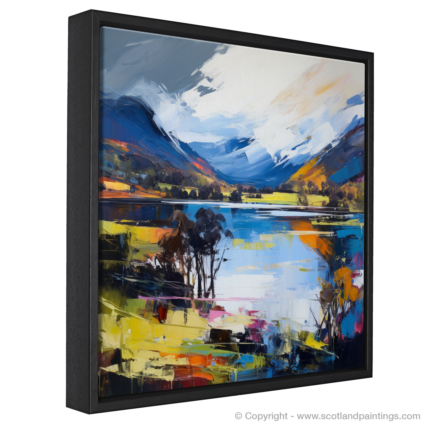 Painting and Art Print of Loch Earn, Perth and Kinross entitled "Captivating Loch Earn: An Expressionist Ode to Scottish Skies and Waters".