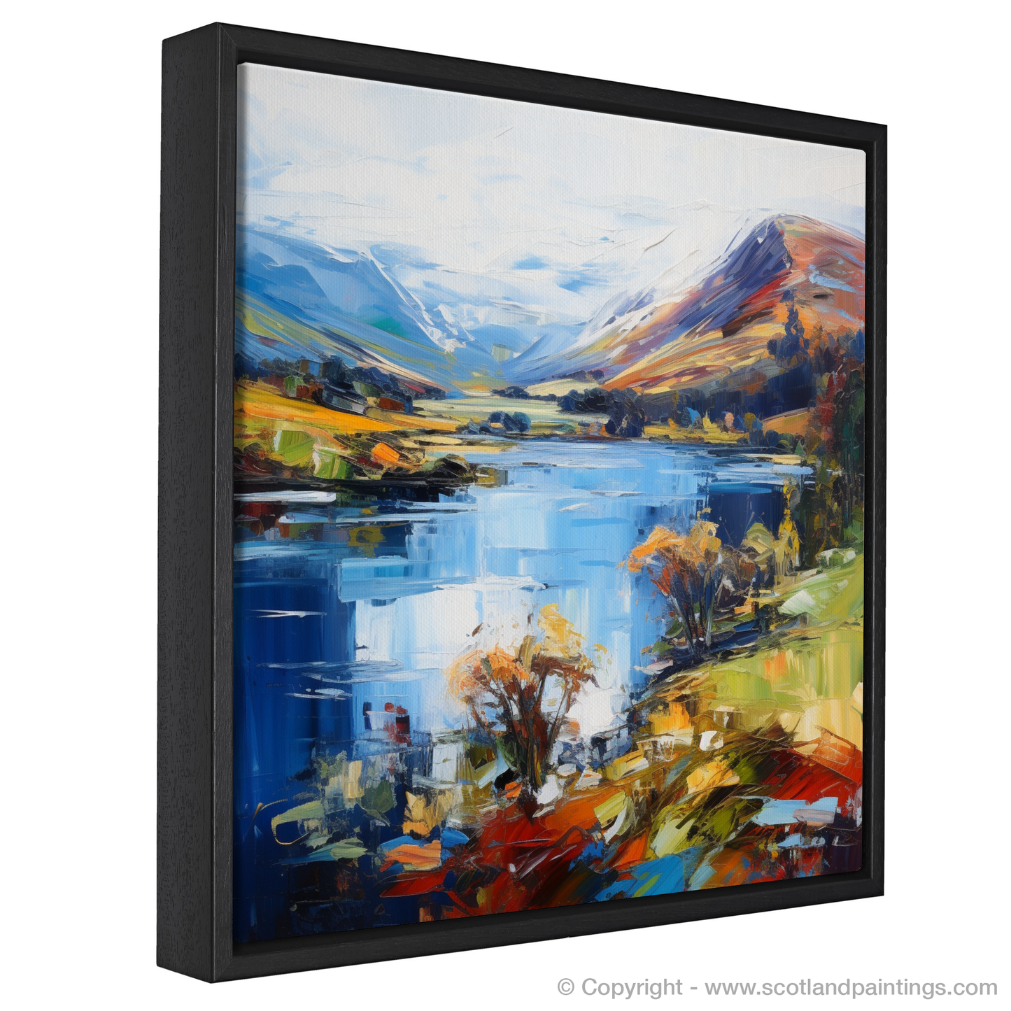 Painting and Art Print of Loch Earn, Perth and Kinross entitled "Loch Earn's Fiery Embrace: An Expressionist Ode to Scottish Serenity".