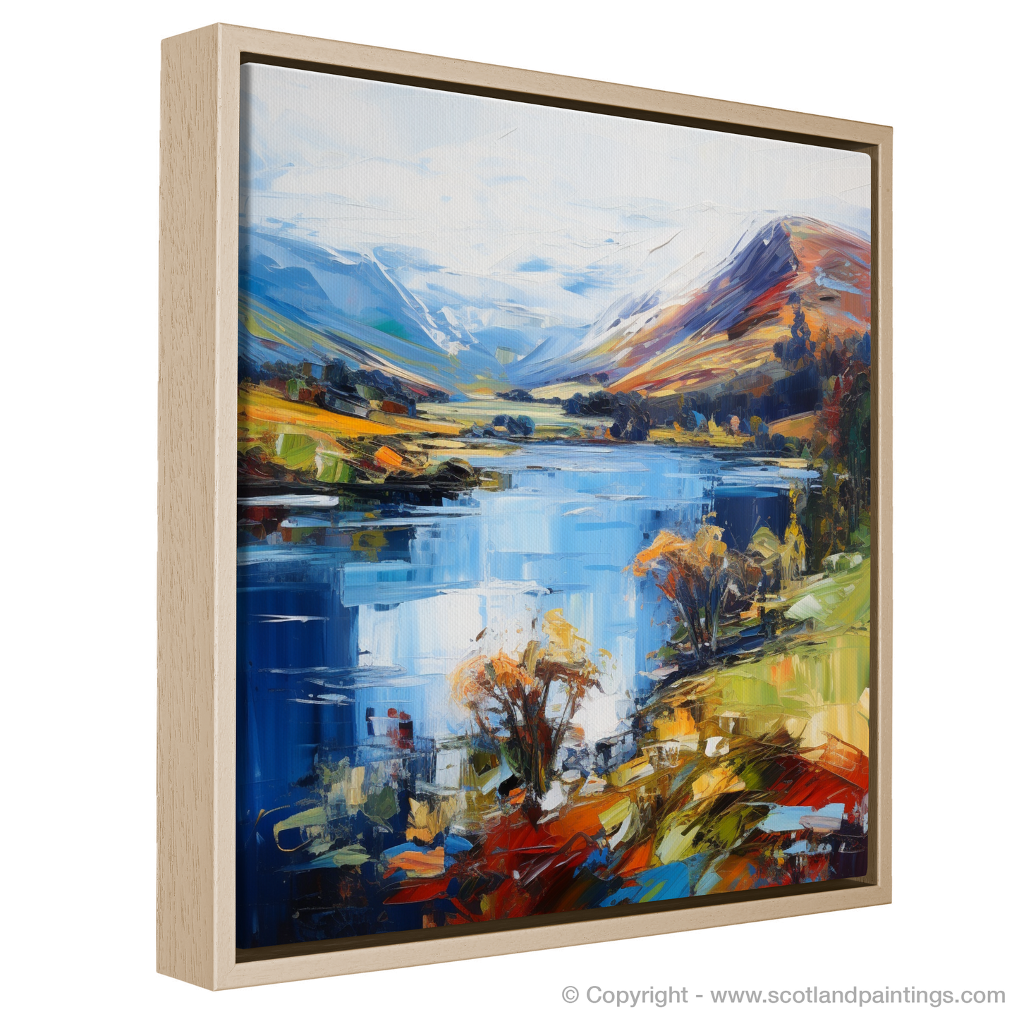 Painting and Art Print of Loch Earn, Perth and Kinross entitled "Loch Earn's Fiery Embrace: An Expressionist Ode to Scottish Serenity".