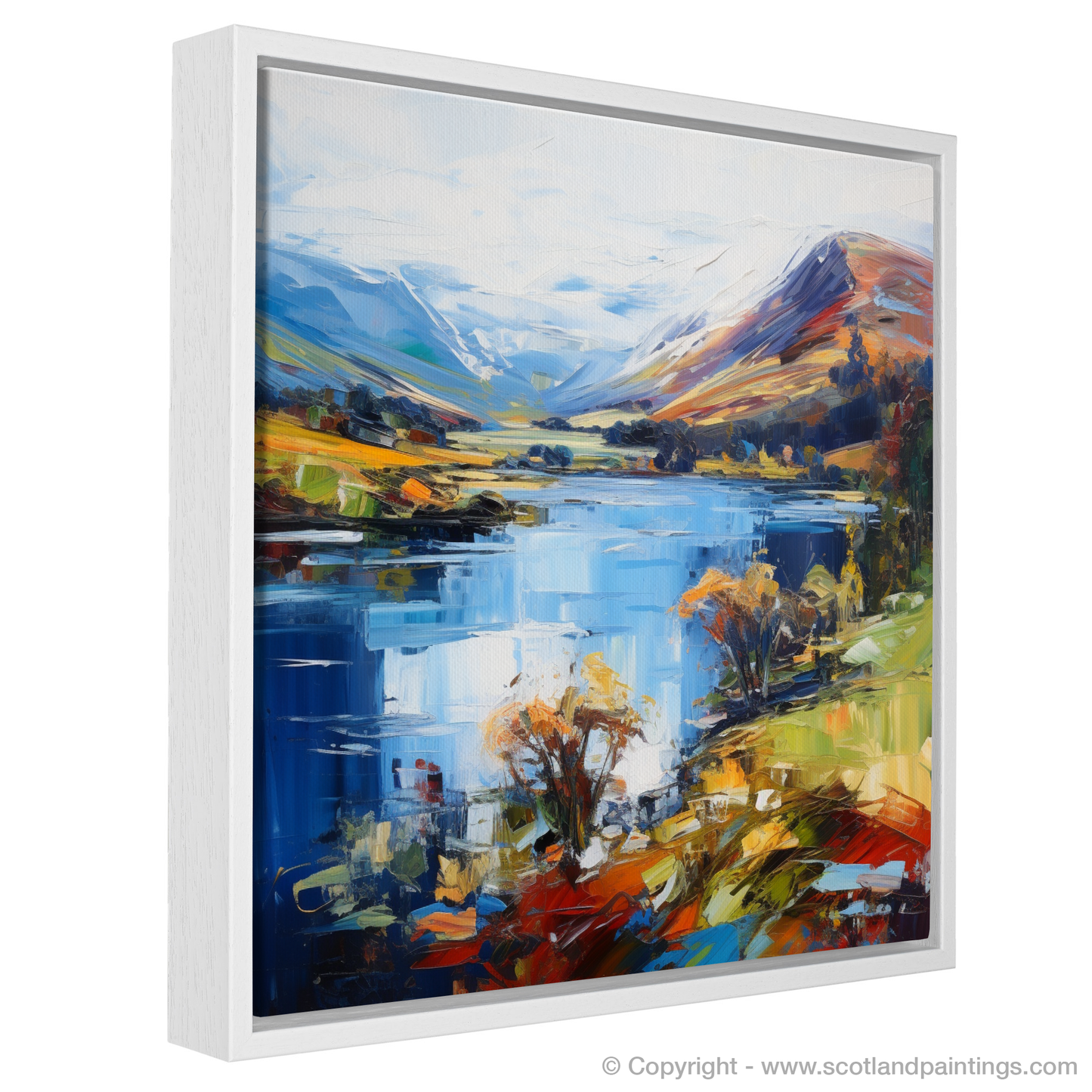 Painting and Art Print of Loch Earn, Perth and Kinross entitled "Loch Earn's Fiery Embrace: An Expressionist Ode to Scottish Serenity".