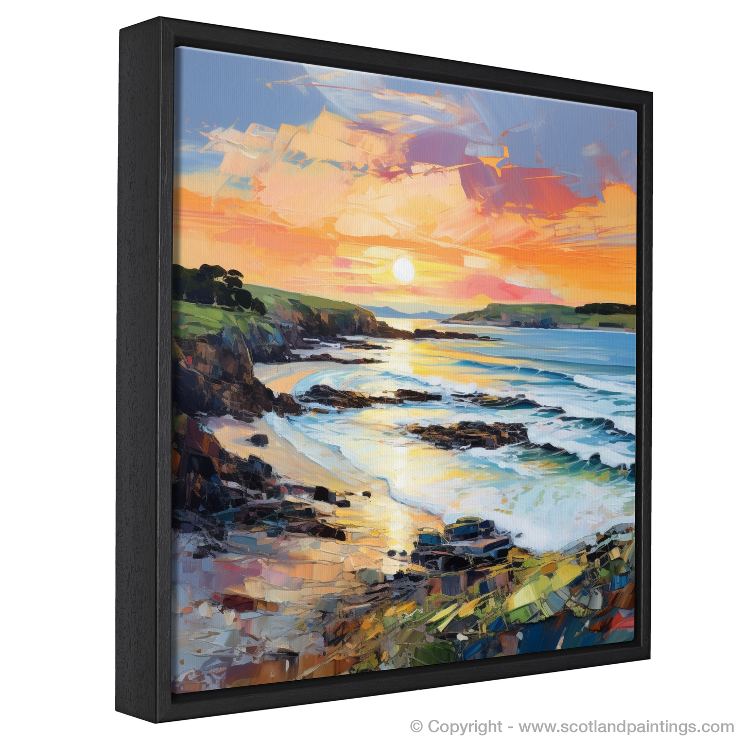 Painting and Art Print of Coldingham Bay at sunset. Coldingham Bay at Sunset: An Expressionist Ode to the Scottish Coast.