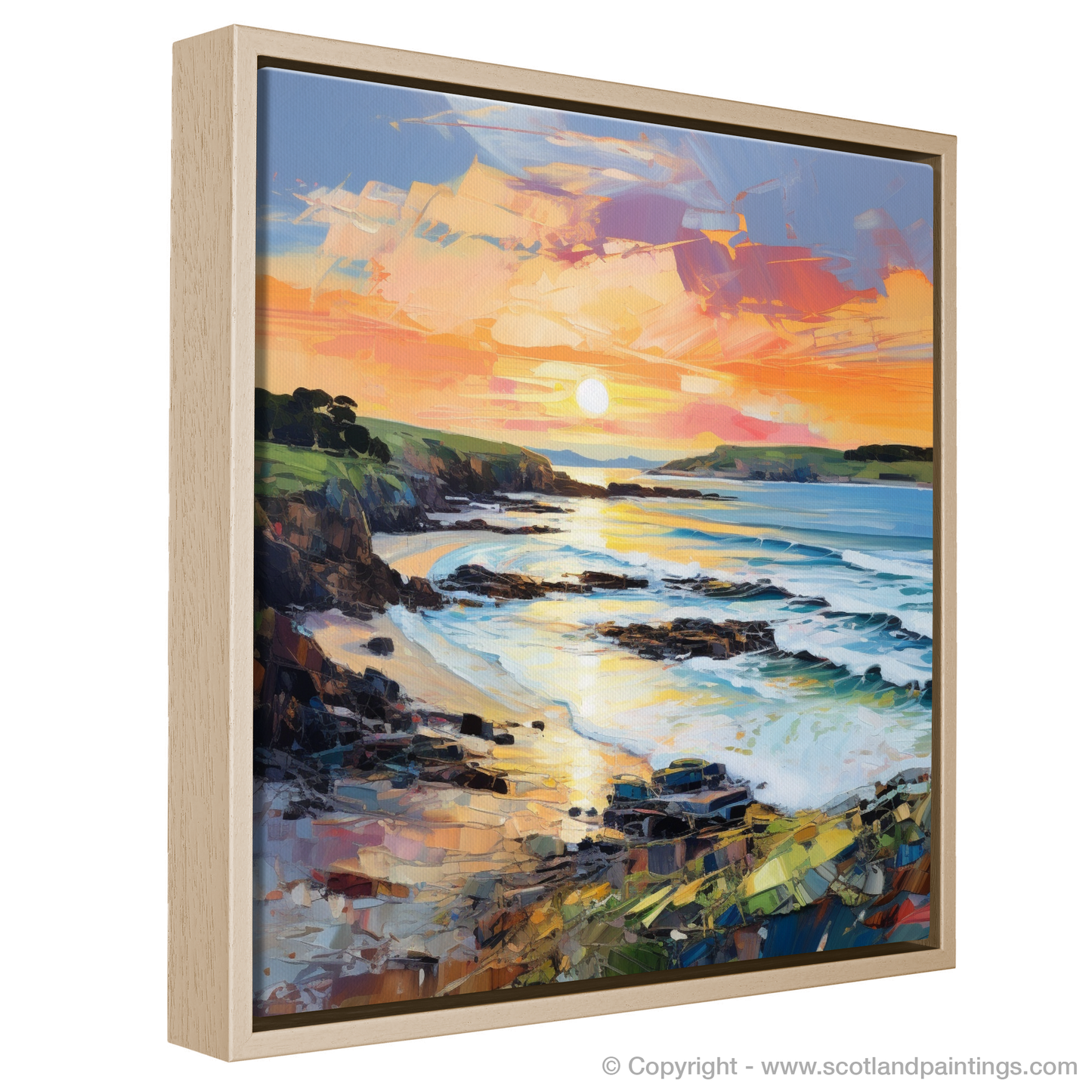 Painting and Art Print of Coldingham Bay at sunset. Coldingham Bay at Sunset: An Expressionist Ode to the Scottish Coast.