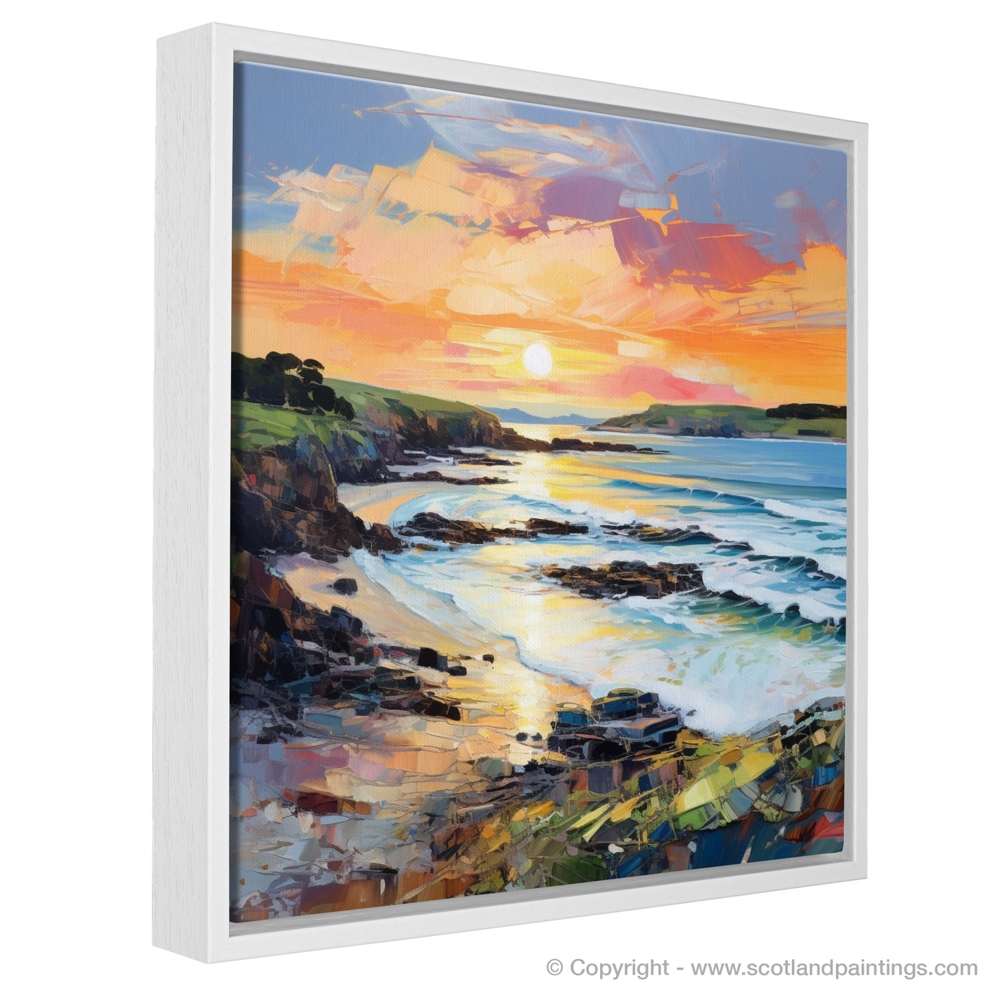 Painting and Art Print of Coldingham Bay at sunset. Coldingham Bay at Sunset: An Expressionist Ode to the Scottish Coast.