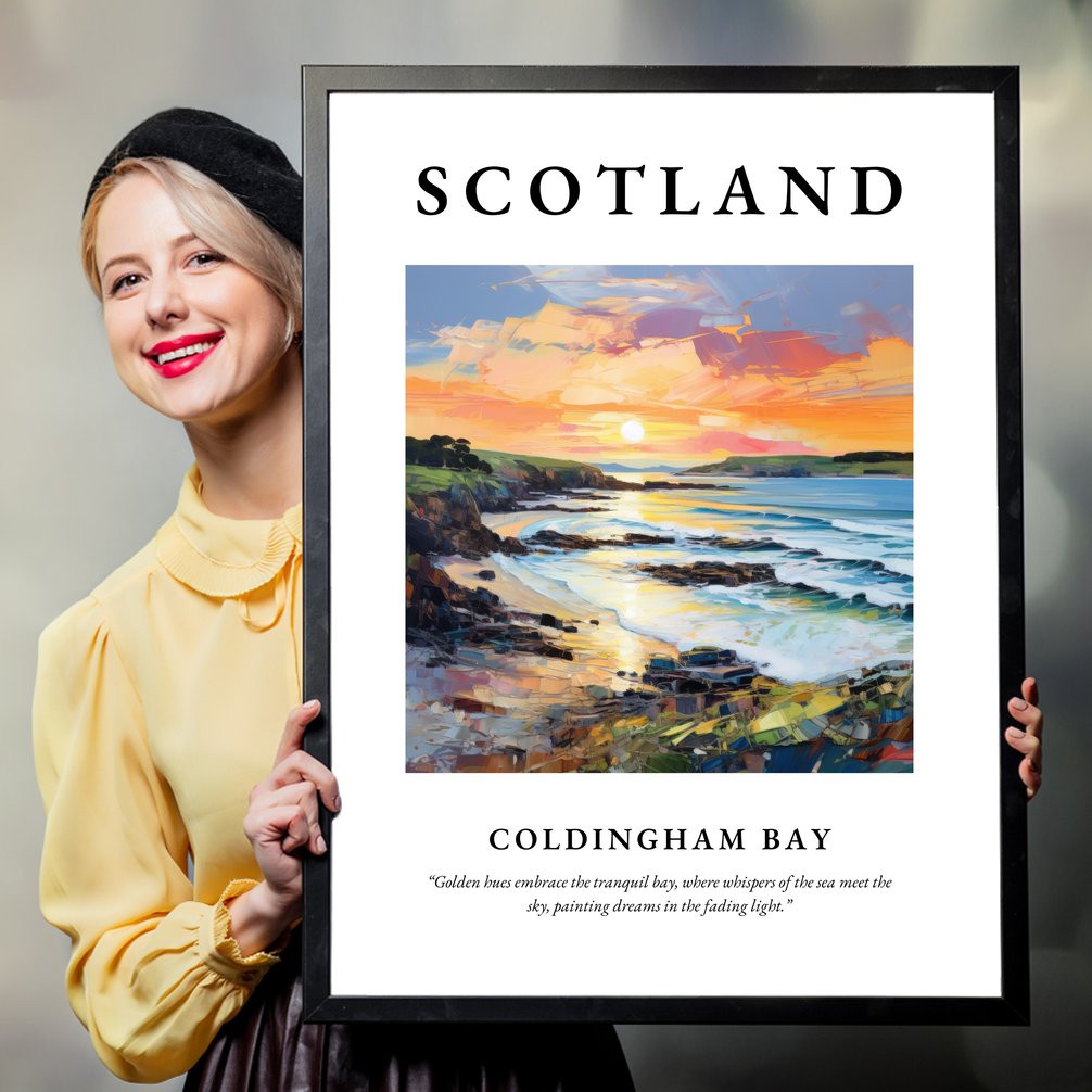 Person holding a poster of Coldingham Bay