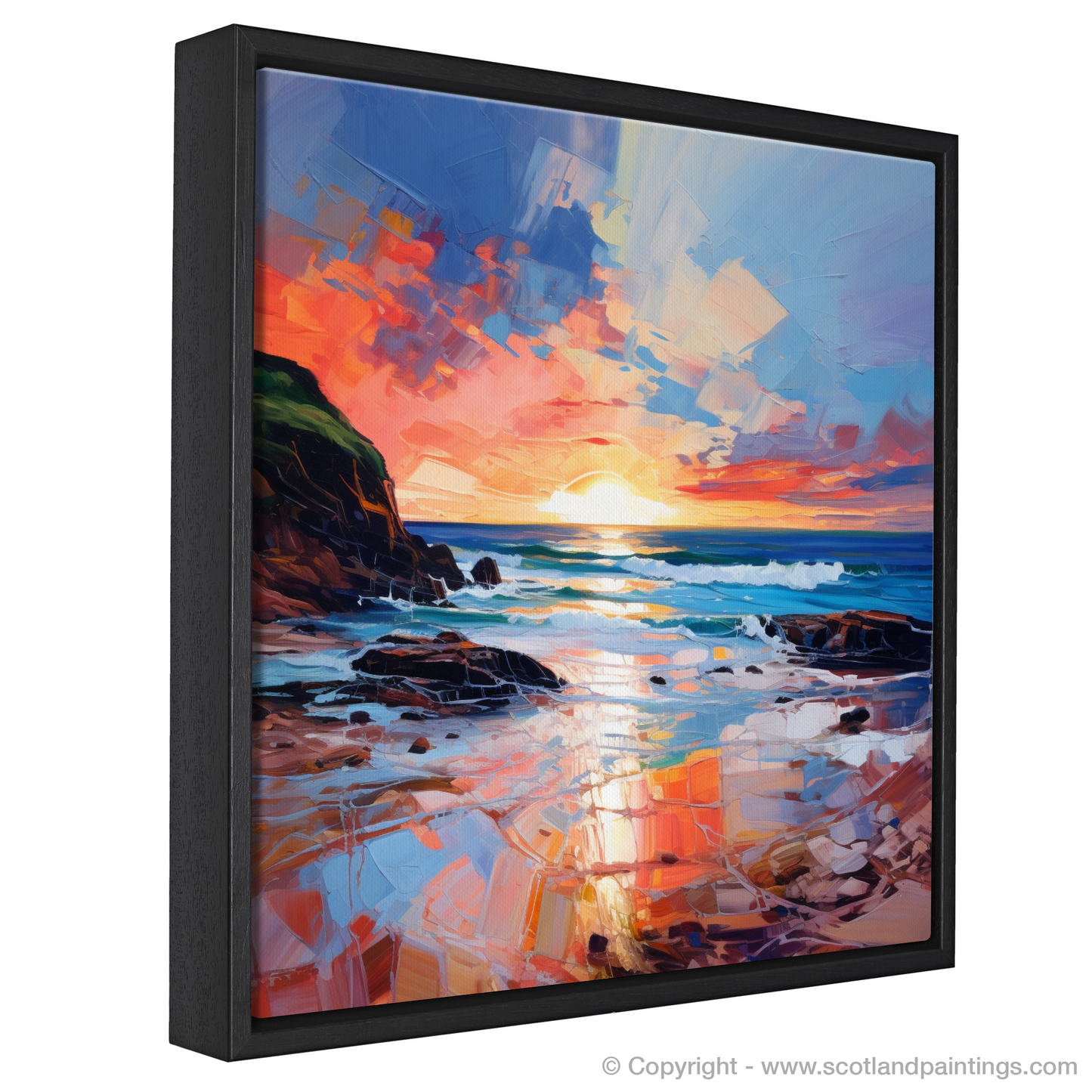 Painting and Art Print of Coldingham Bay at sunset. Coldingham Bay at Sunset: An Expressionist Ode to Nature's Splendour.