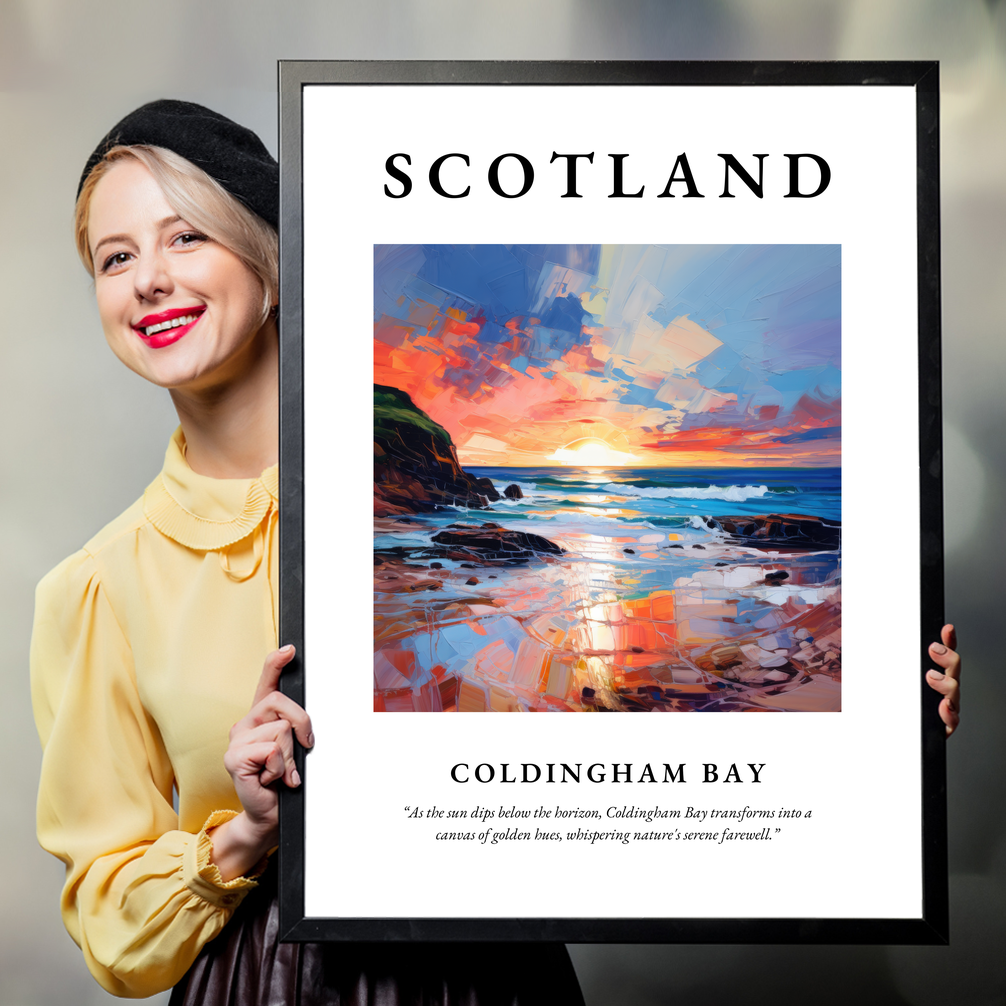 Person holding a poster of Coldingham Bay