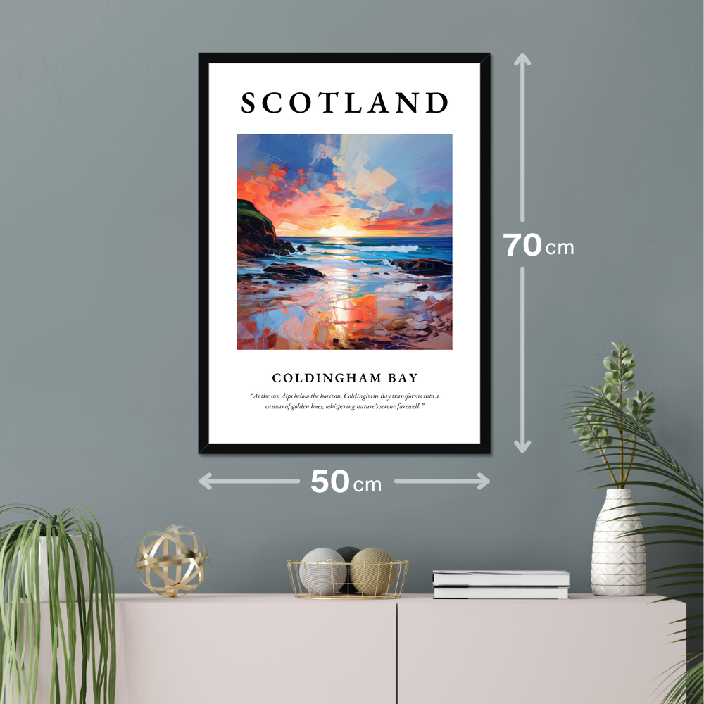 Poster of Coldingham Bay hanging on a wall