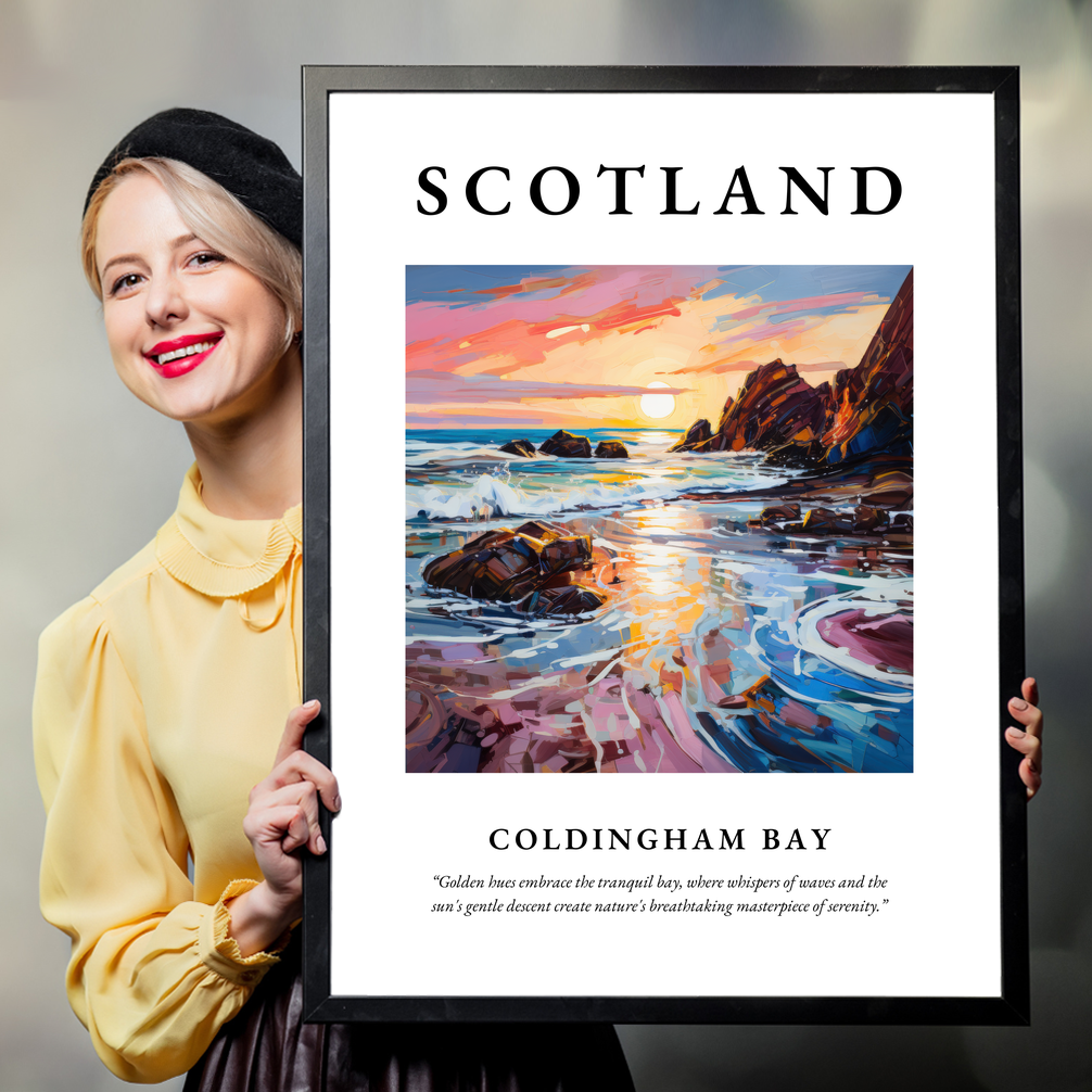 Person holding a poster of Coldingham Bay