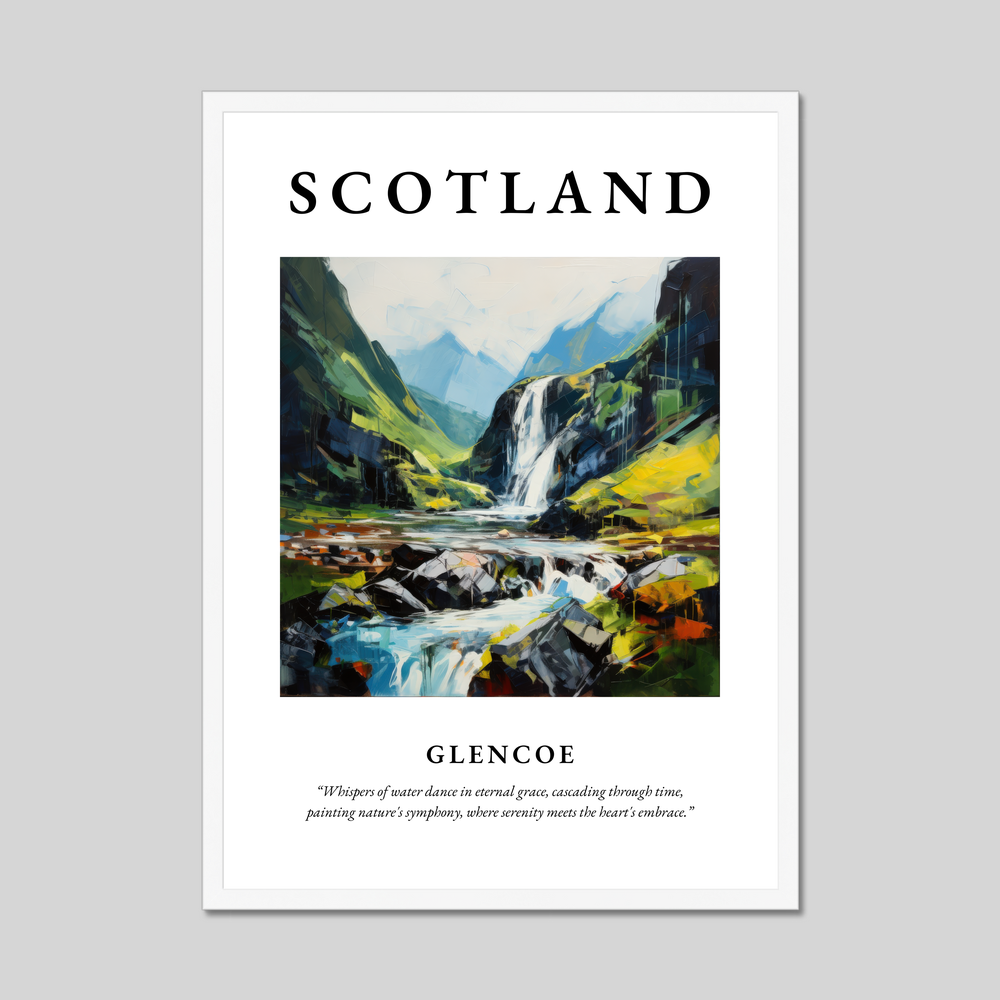 Poster in a white frame with the word Scotland