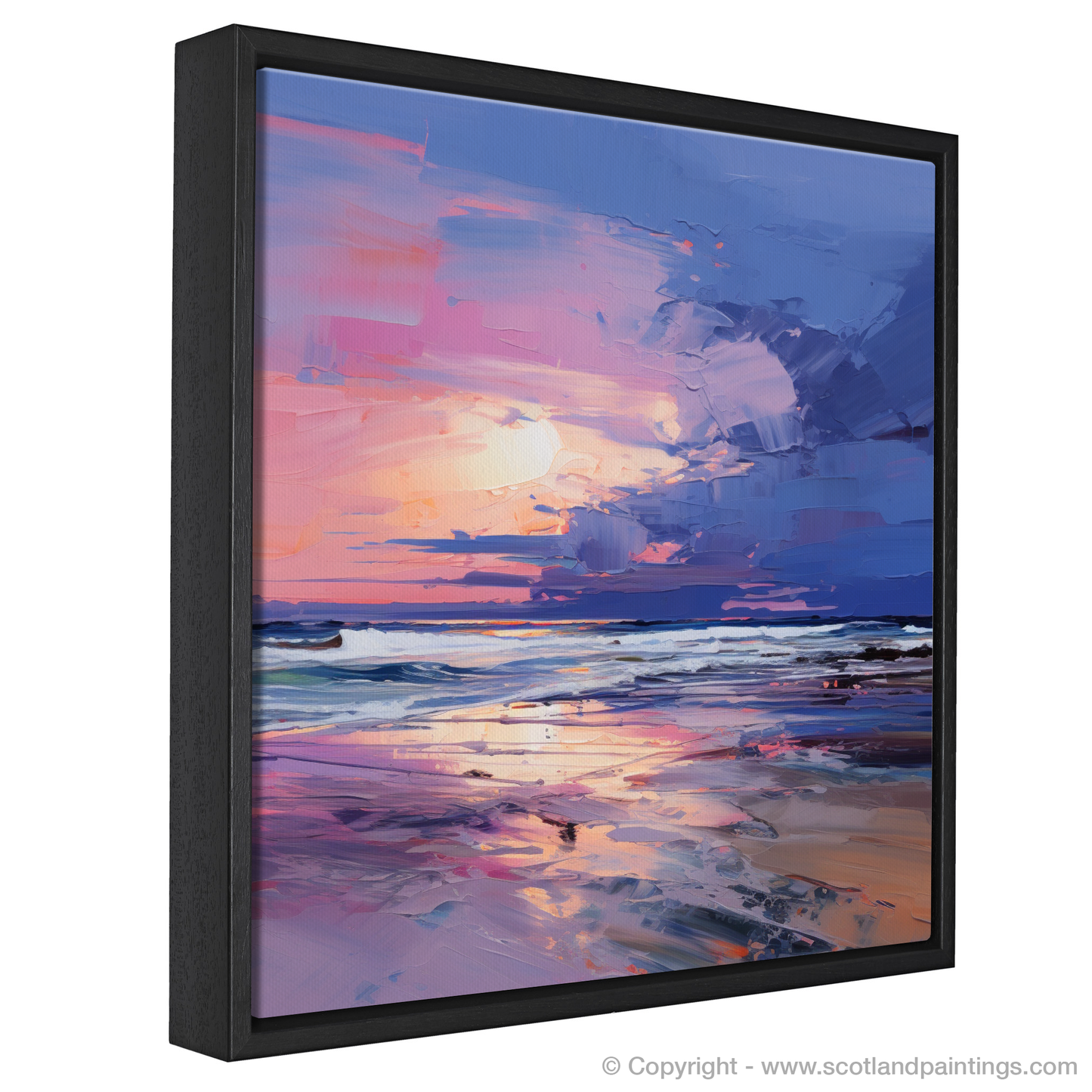 Painting and Art Print of Balmedie Beach at dusk entitled "Dusk Embrace at Balmedie Beach".