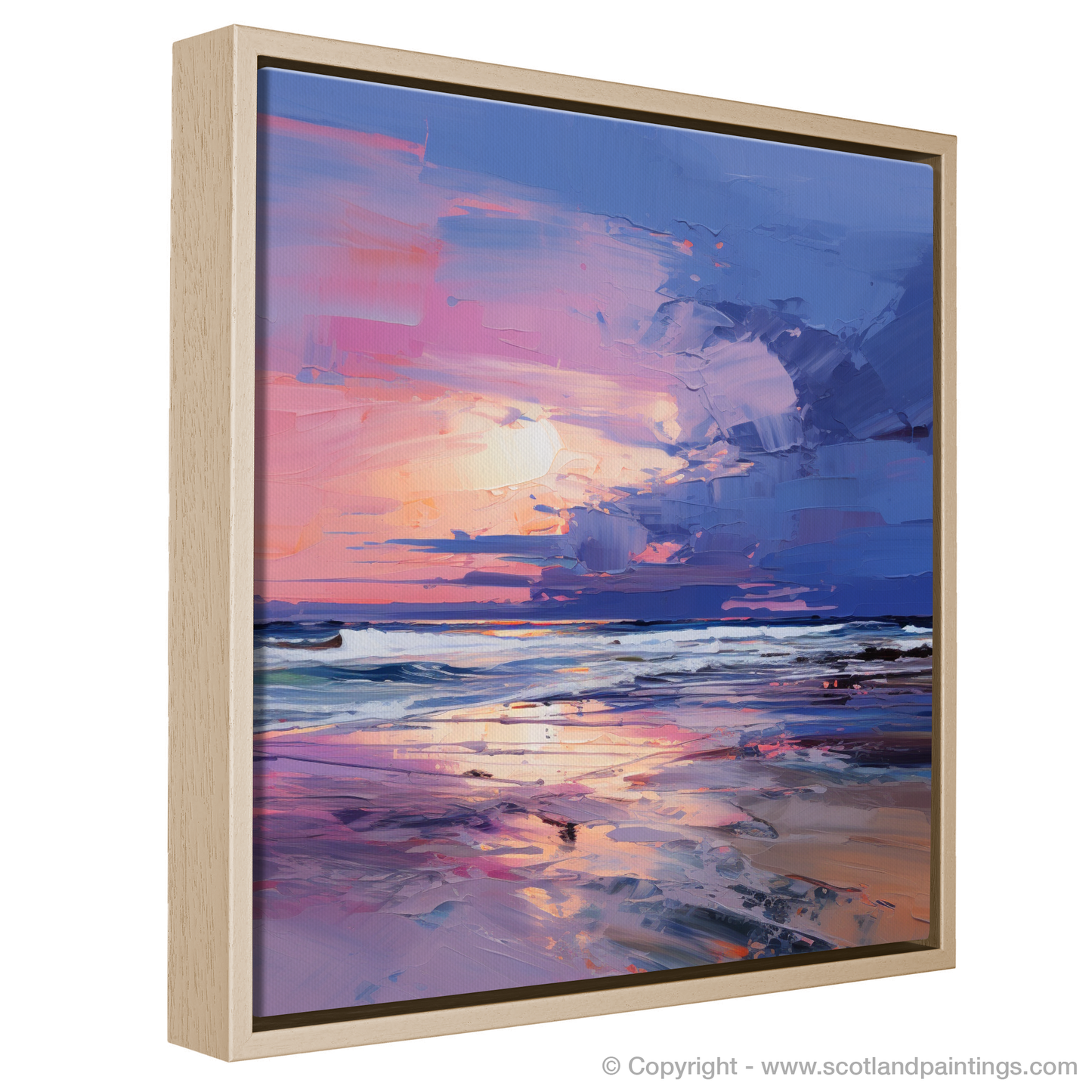 Painting and Art Print of Balmedie Beach at dusk entitled "Dusk Embrace at Balmedie Beach".