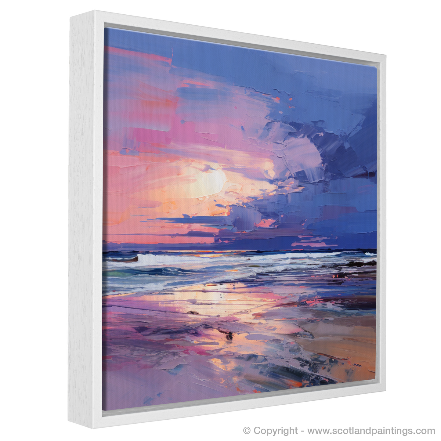 Painting and Art Print of Balmedie Beach at dusk entitled "Dusk Embrace at Balmedie Beach".