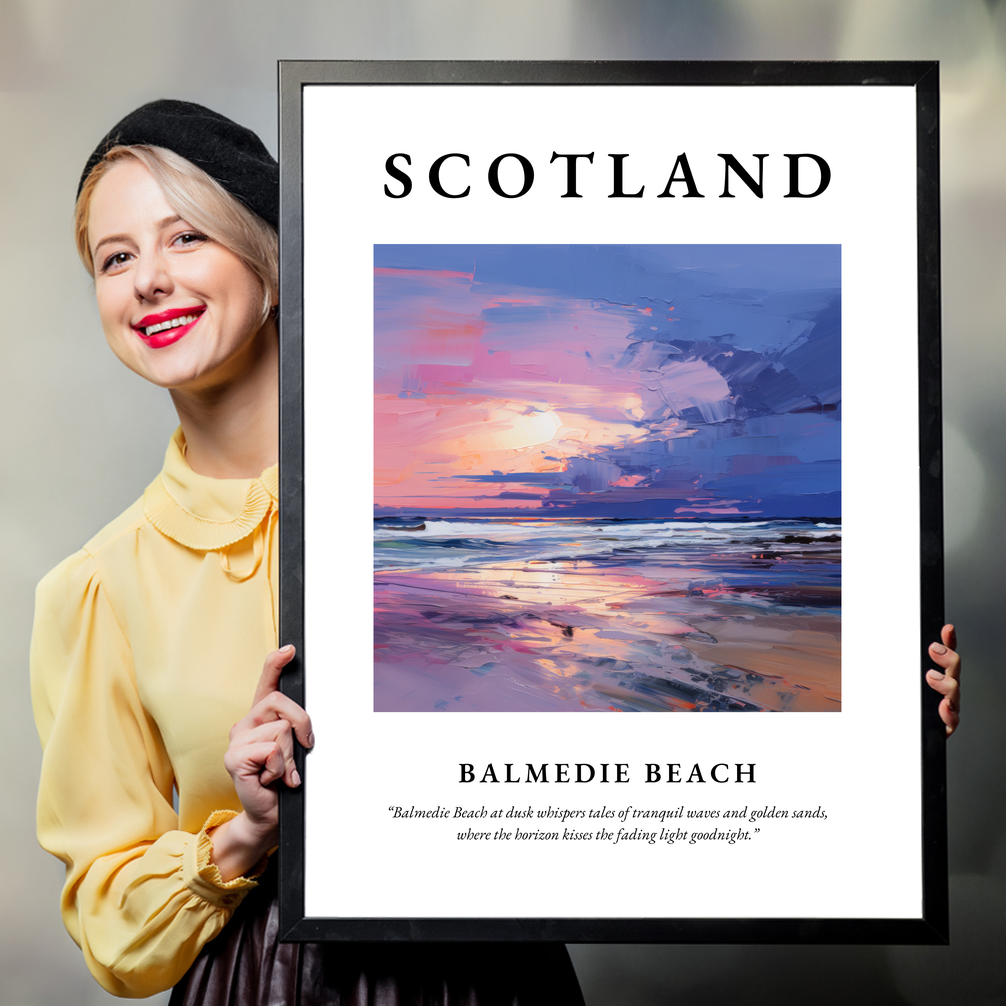 Person holding a poster of Balmedie Beach