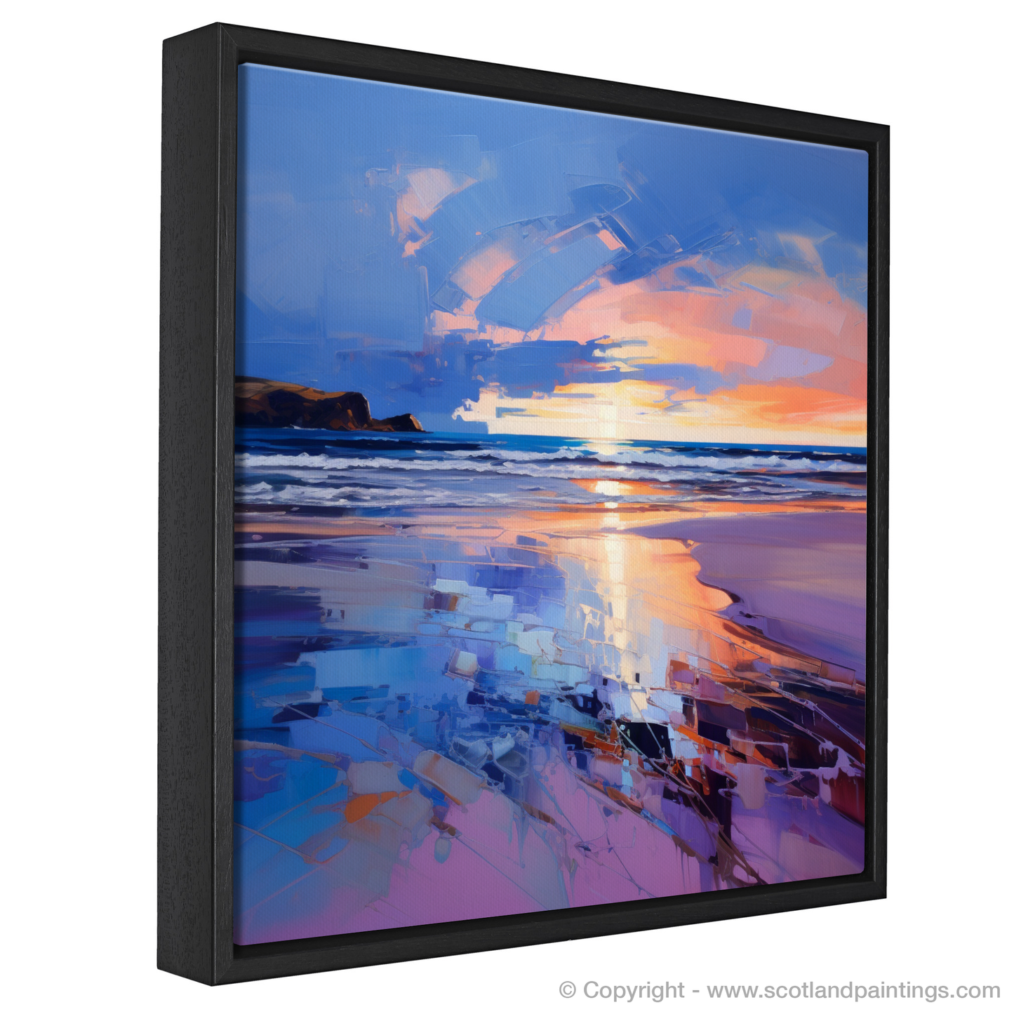 Painting and Art Print of Balmedie Beach at dusk entitled "Dusk at Balmedie Beach: An Expressionist Symphony of Light and Colour".