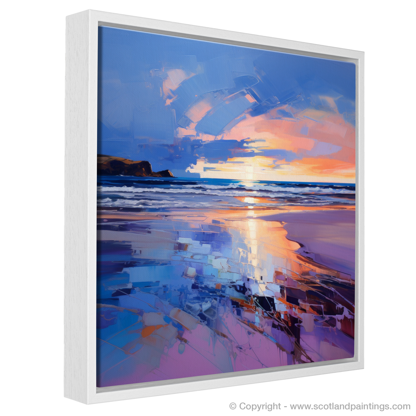 Painting and Art Print of Balmedie Beach at dusk entitled "Dusk at Balmedie Beach: An Expressionist Symphony of Light and Colour".