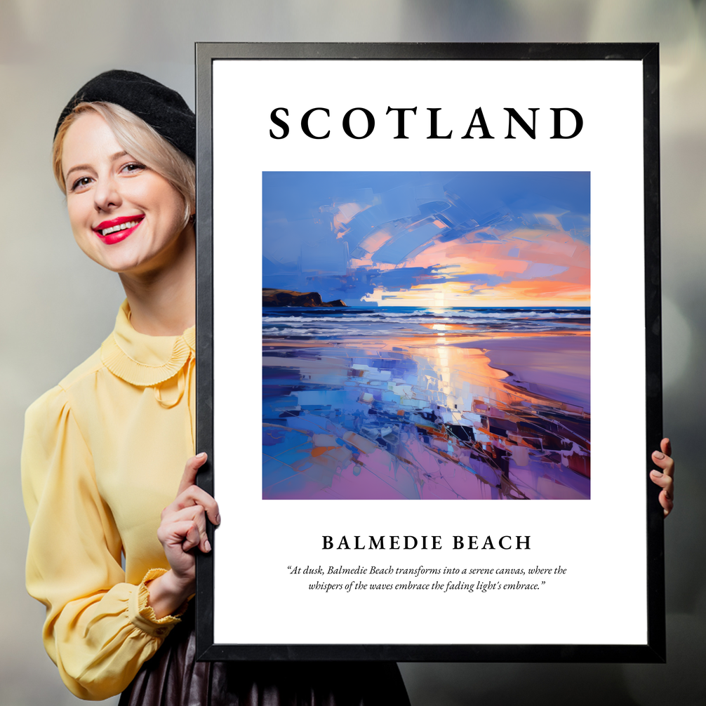 Person holding a poster of Balmedie Beach