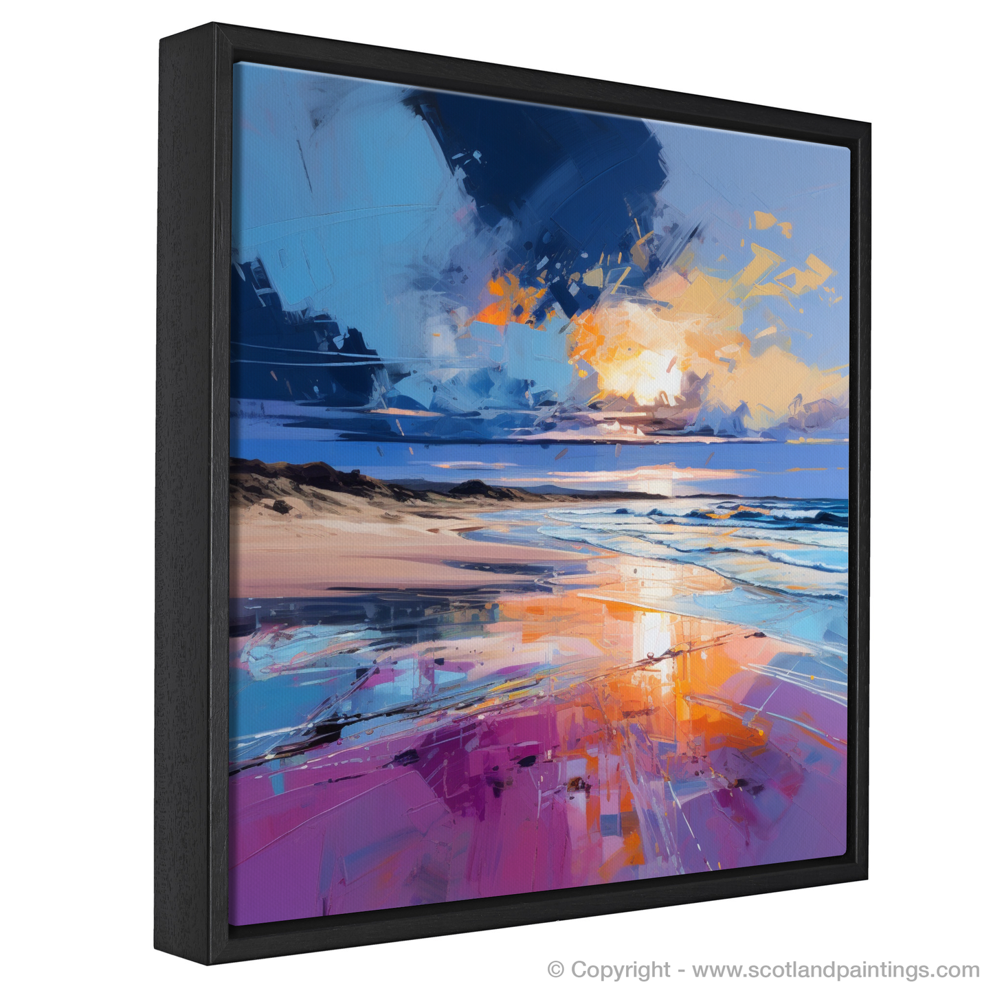 Painting and Art Print of Balmedie Beach at dusk entitled "Dusk Embrace at Balmedie Beach".