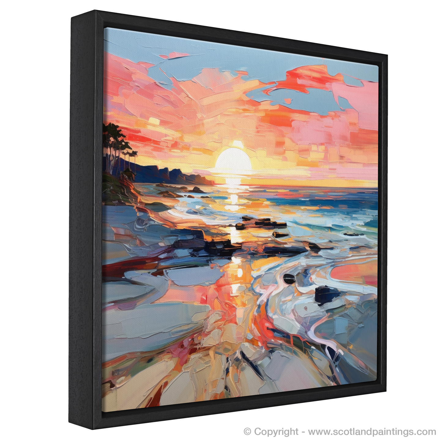 Painting and Art Print of Coral Beach at sunset entitled "Sunset Embrace at Coral Beach".